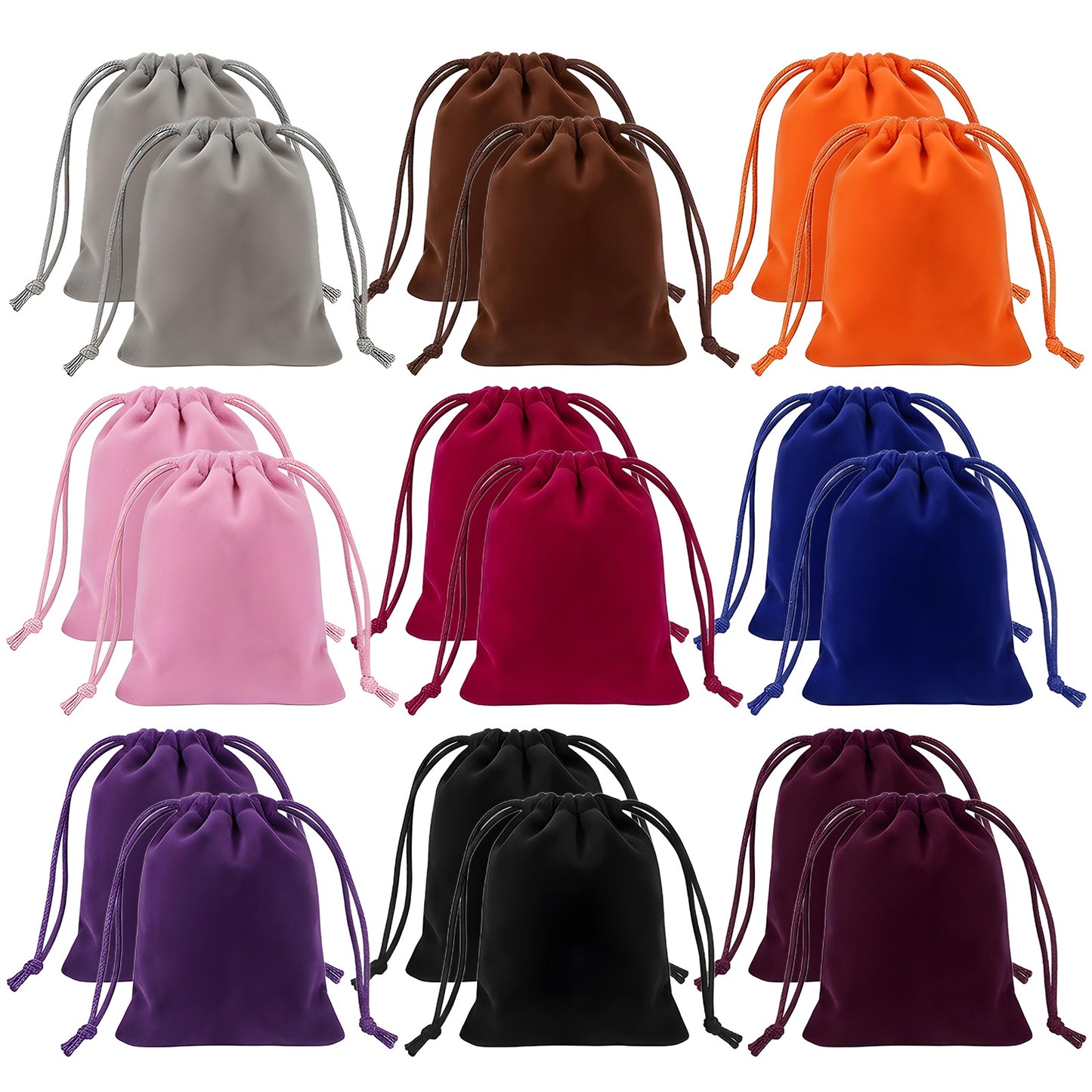 18 Pcs Velvet Drawstring Pouches, Small Velvet Jewelry Bags 3.94 × 4.72 Inch, Soft Coin Pouches for Rings Earrings Dice Bag Party Favors (9 Colors)