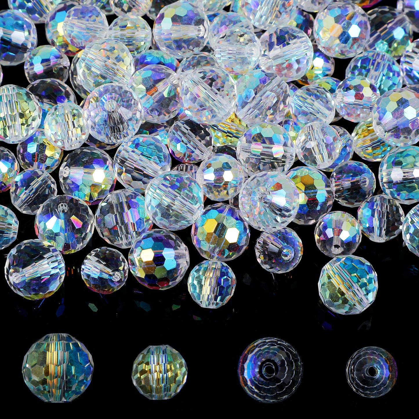 100 Pcs Crystal Glass Beads for Jewelry Making,Crystal Rondelle Glass Beads for Suncatchers,Large Round Faceted Bead Bulk for Craft Necklace Bracelet Earring (Ab Color,8/10mm)