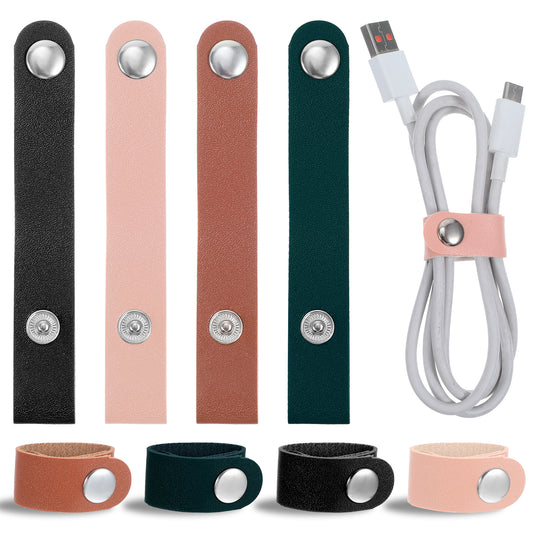 Tyqour 8Pcs Leather Cord Organizer Leather Cable Straps Reusable Cable Organizer Earphone Cables Ties Cord Keeper Cable Ties for Charging Cord Power Cord Headphone Organizer