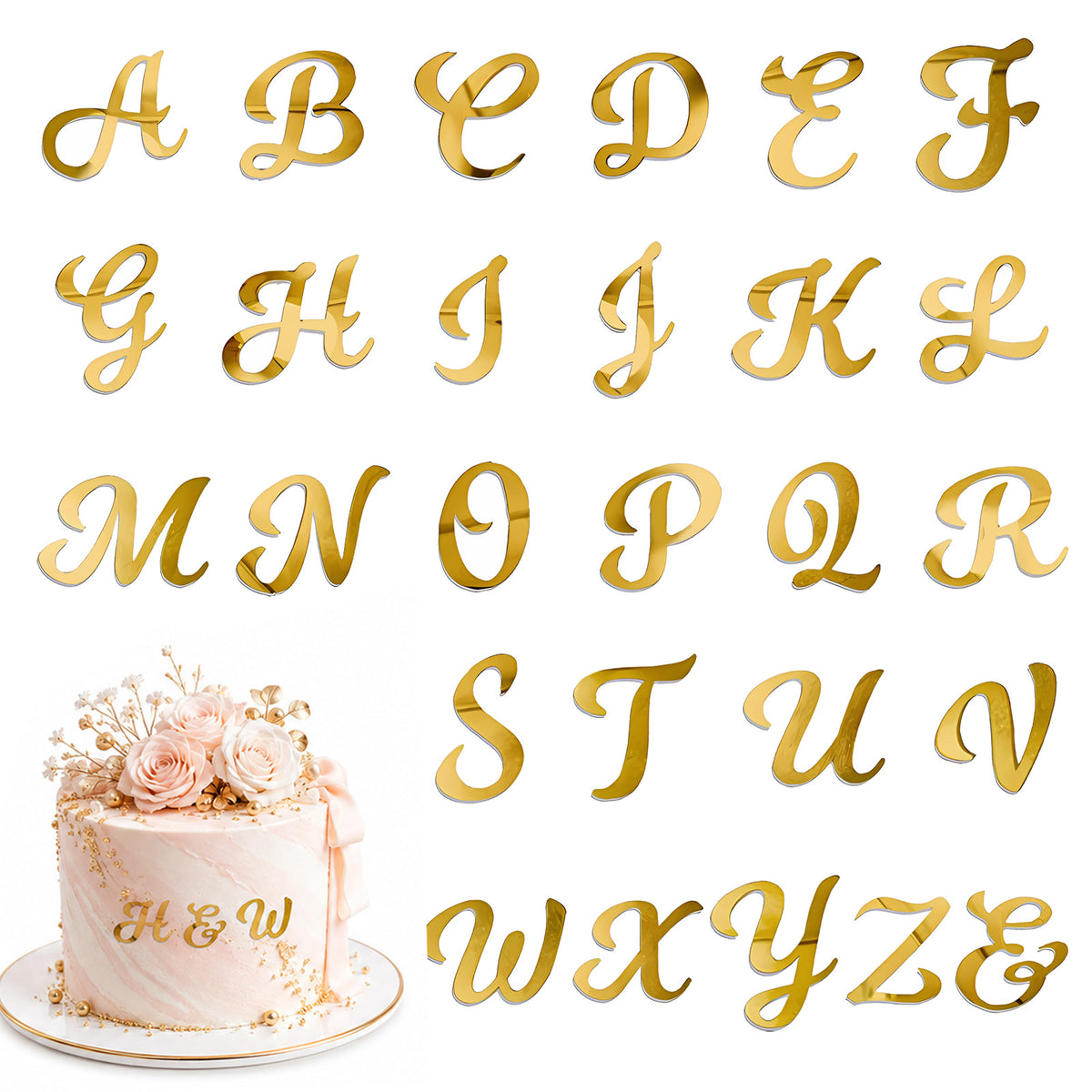 Chsoejuf 27PCS Gold Acrylic Letters for Cake Personalized Cakes Topper