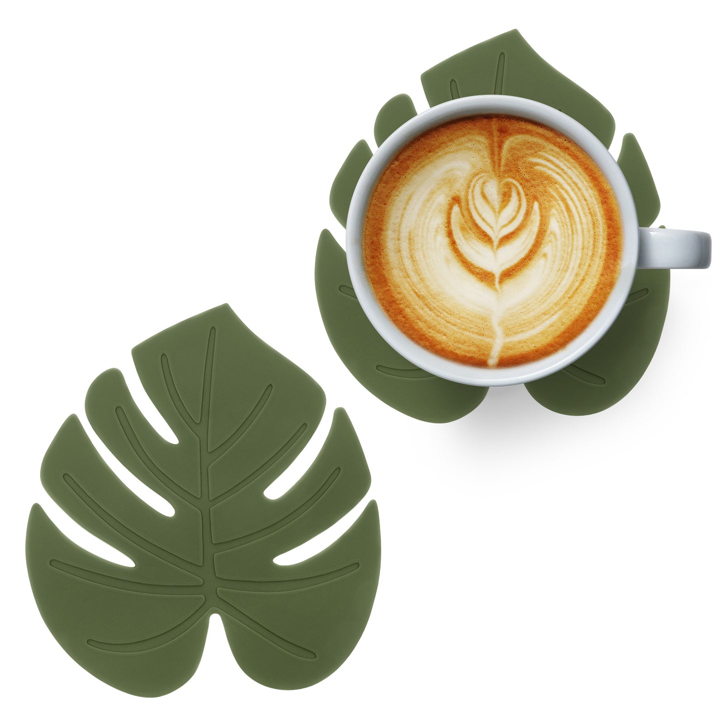 2 Pcs Monstera Plant Coaster Set Plant Coasters Coasters Cute Green Leaf Silicone Heat-Resistant Drink Trivet Mats Non-Slip Cup Pads for Table Countertop Kitchen Home Office Decor(4.13×4.72 Inch)
