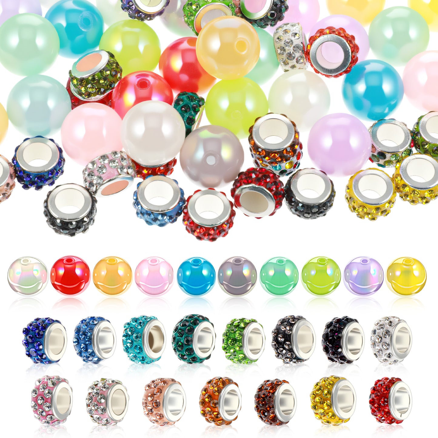 Sorcristy 100 Pcs Pen Beads Set Rhinestone Bead for Pens, Acrylic Focal Beads Large Hole Spacer Bead for DIY Beadable Pens Jewelry Making Bracelets