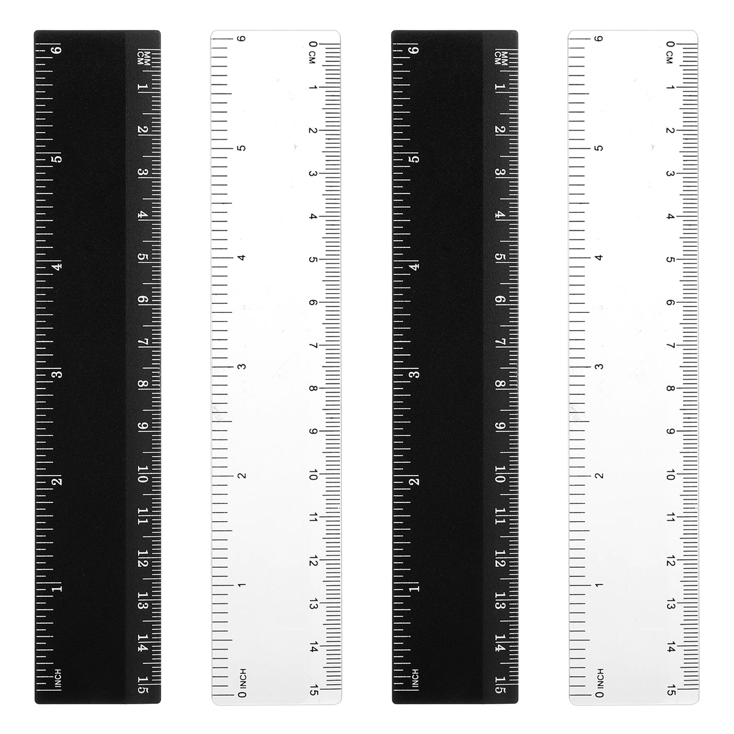 4 Pcs 6inch Plastic Straight Ruler Set, Dual-Scale Shatterproof Measuring Tool Rulers Clear Small Ruler Plastic Straight Rulers with Centimeters and Inches for School, Office, Home
