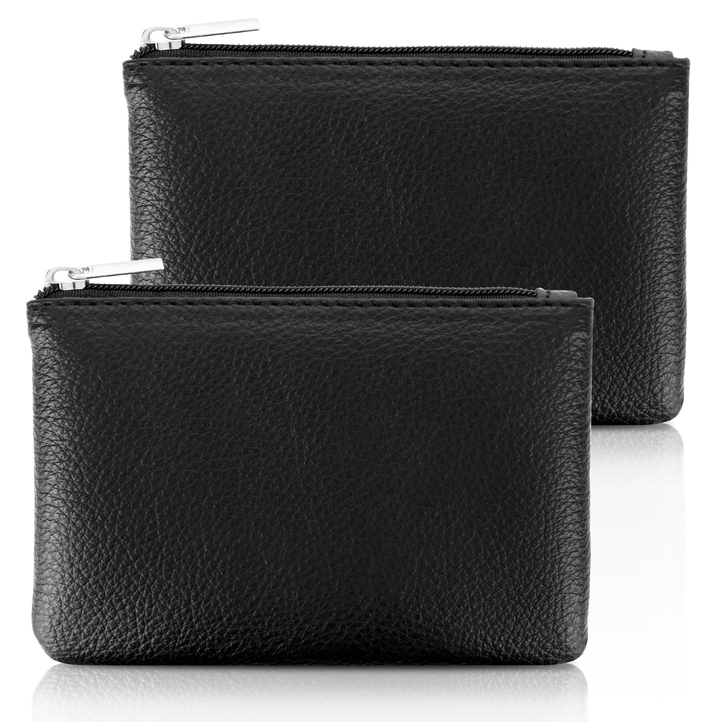 Xinjoduz 2 PCS Coin Purse Pouch, Black Vegan Leather Coin Pouch PU Lychee Pattern Zipper Mini Wallet Portable Change Holder Small Coin Purse for Women Men Credit Card Id Key Headset Lipstick