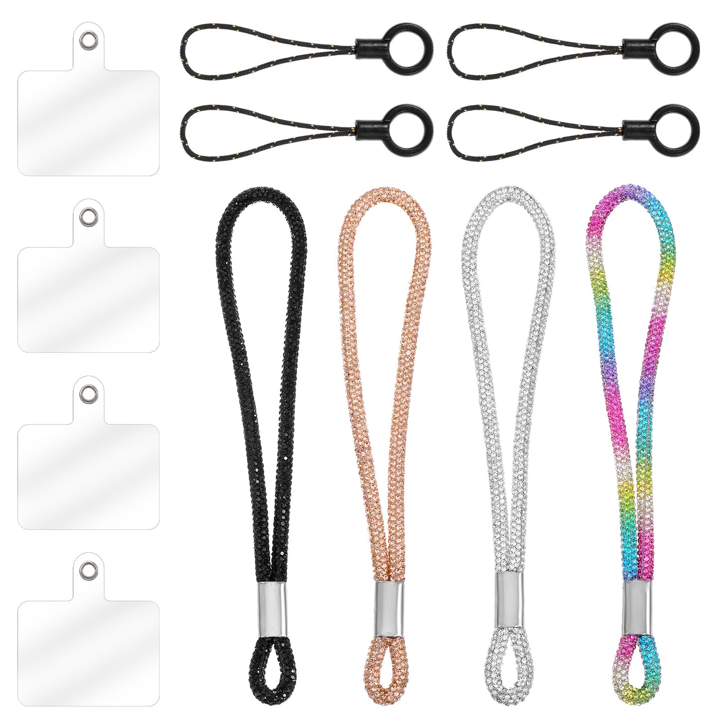 Shimmeroo 4PCS Phone Wrist Strap,Diamond Cell Phone Lanyard,Diamond-Encrusted Multifuctional Wrist Lanyard for Women Phones Charms Strap Chain Anti Theft Straps with Most Smartphones