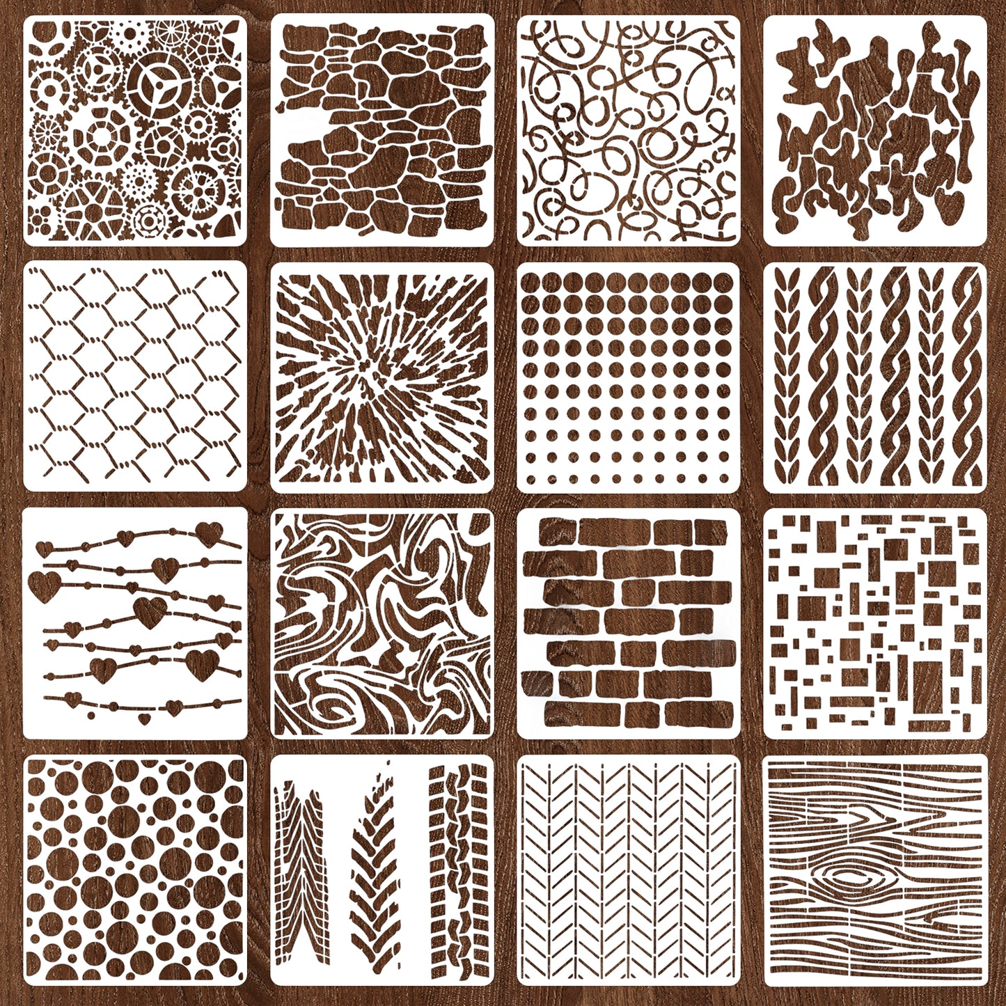 16 Pcs Stencils for Crafts Reusable Paint Art Stencils Texture Template for Painting Geometric Stencil Cubist Layering Background Templates for Painting On Wood Wall Card Making Canvas DIY Crafts