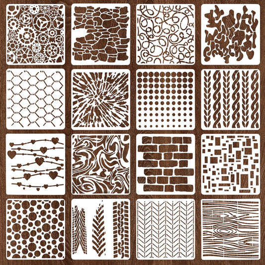 16 Pcs Stencils for Crafts Reusable Paint Art Stencils Texture Template for Painting Geometric Stencil Cubist Layering Background Templates for Painting On Wood Wall Card Making Canvas DIY Crafts