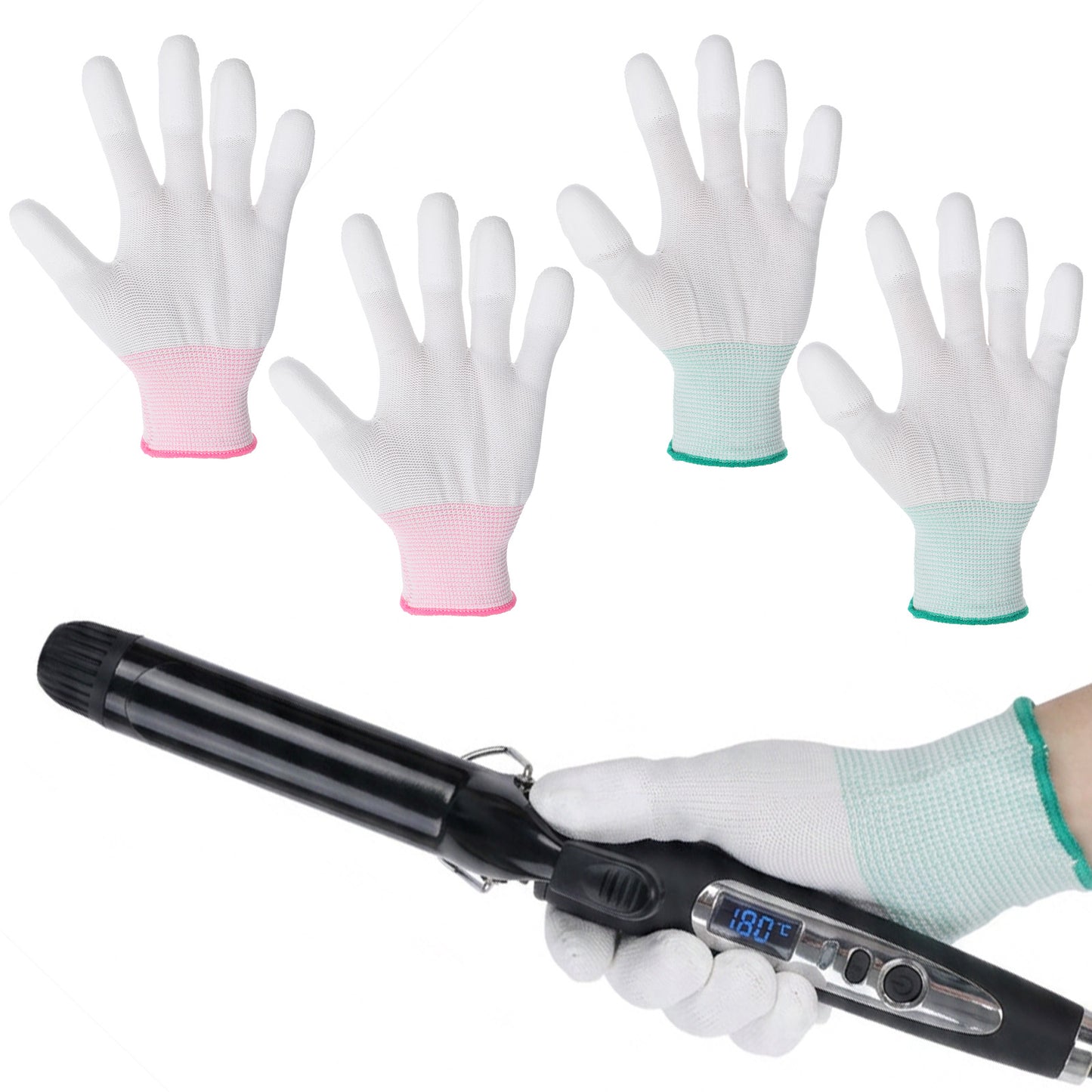 Matwsec 4PCS Heat Resistant Gloves for Hair Styling, Quilting Gloves for Free-Motion Sewing, Professional Curling Iron Glove Nylon for Flat Iron and Curling Wand Suitable for Left and Right Hands