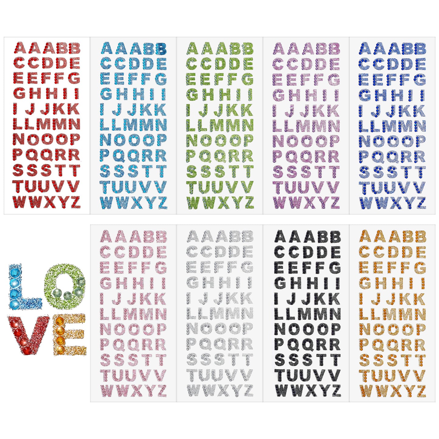 Rahhlizs 495 Pcs 9 Sheets Glitter Alphabet Stickers 0.5inch Self Adhesive Letter Stickers Small Letters Sticker for DIY Crafts Scrapbook Letter Classroom Decor
