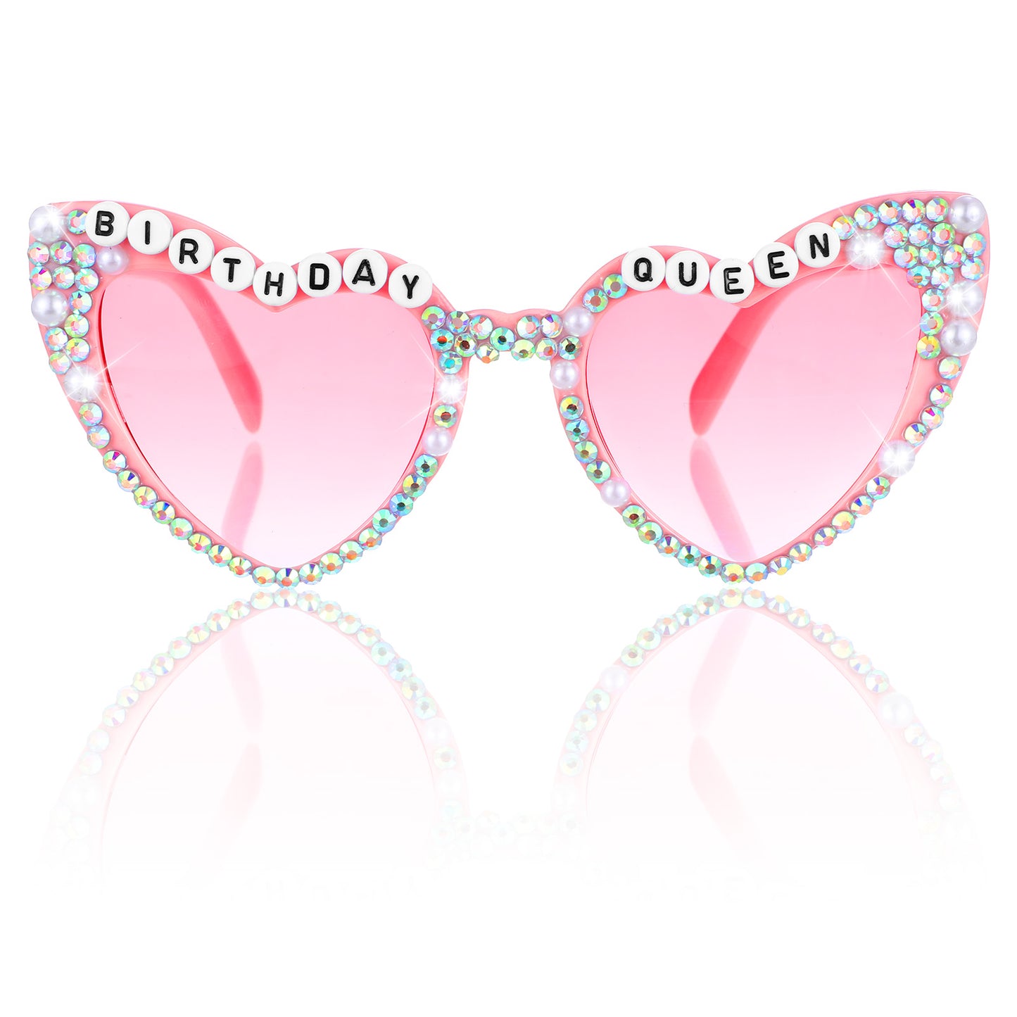 Ymapinc Pink Birthday Queen Heart Shaped Sunglasses?Women Birthday Decorations Pearl Heart Sunglasses for Women Birth Day Party Favors