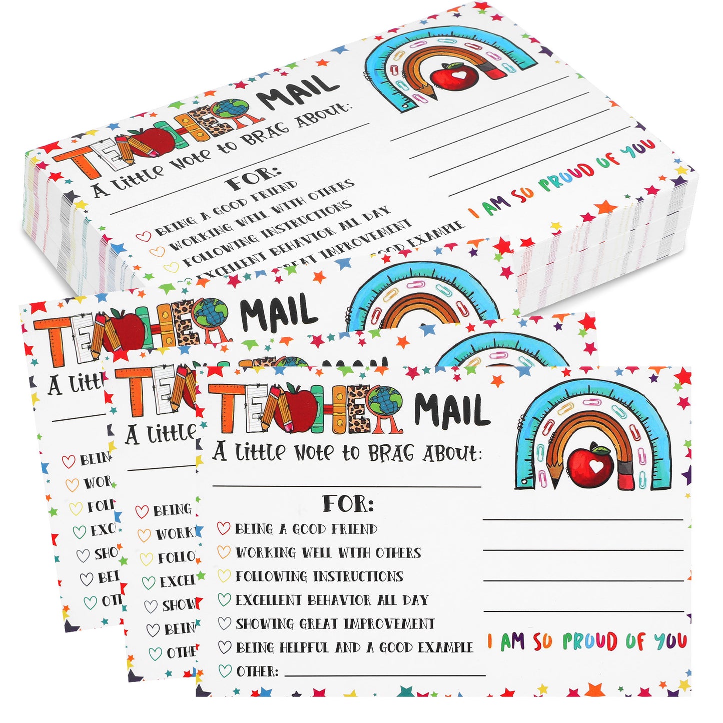 Nogeqi 50 Pcs Large Teacher Notes to Incentives for Elementary Students,Rainbow Teacher Mail,Classroom Supplies for Teachers Elementary,Post Cards for Kindergarten Primary School