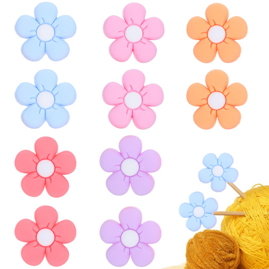 Ymapinc 10 Pcs Silicone Knitting Needles Stoppers, Cute Flower Knitting Needle Point Protectors, Knitting Accessories and Gadgets, Knitting Tools for Needle Sizes 2mm-8mm, 5 Colors