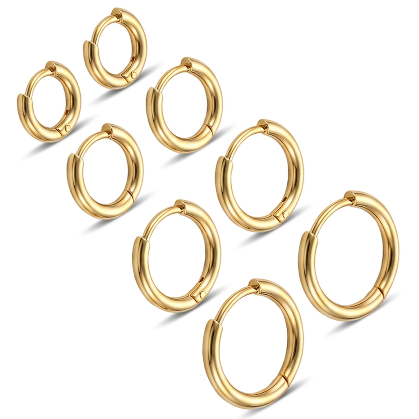 Nogeqi 4 Pairs Small Gold Hoop Earrings for Women, Gold Huggie Earrings, Stainless Steel Mini Huggie Hoops Cartilage Hoop Set for Piercing Jewelry Gift, 6/8/10/12mm