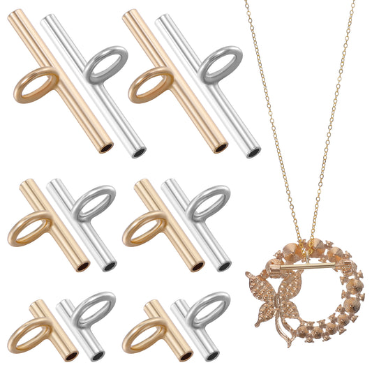 Ymapinc 12pcs Brooch to Pendant Converter, Golden Silver Brass DIY Pendant Necklace Converters 3 Sizes for Transforming Brooches into Elegant Necklaces