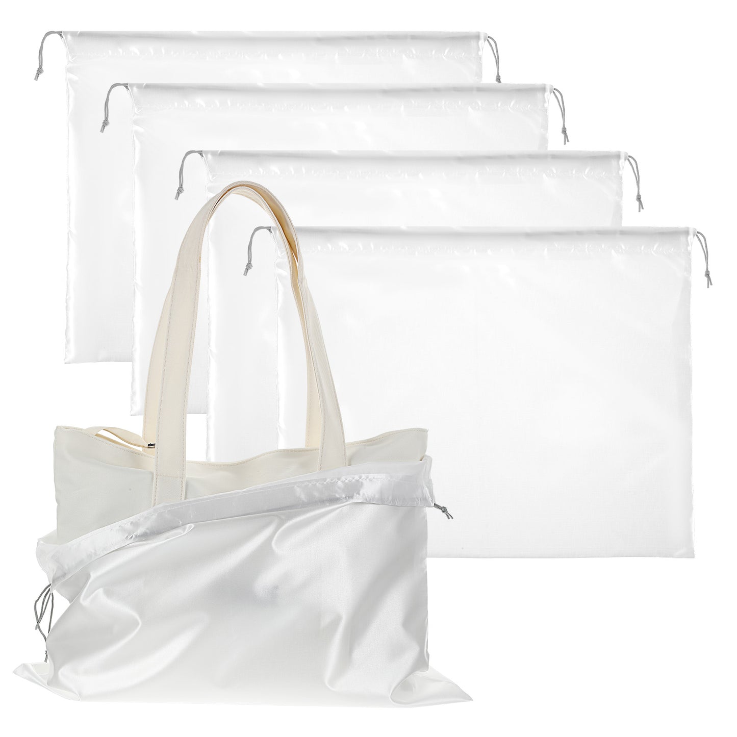 Xindojuz 4 Packs Dust Bags for Handbags, White Silk Purse Dust Cover Bags with Drawstring, Dustproof Travel Organizer Storage Pouch for Purses, Shoes, Boots Protector (19.6×15.7 in /50×40 cm)