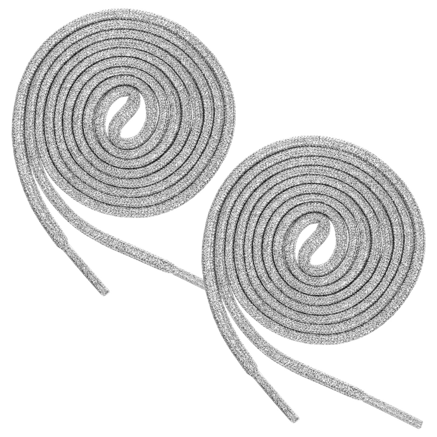 Nogeqi 2 Pair Glitter Shoe Laces, Replacement Silver Shoe Laces for Sneakers, Round Shoelace for Women, Shoes Strings Cords for Boots Shoes Sweatpants Hoodies Accessories