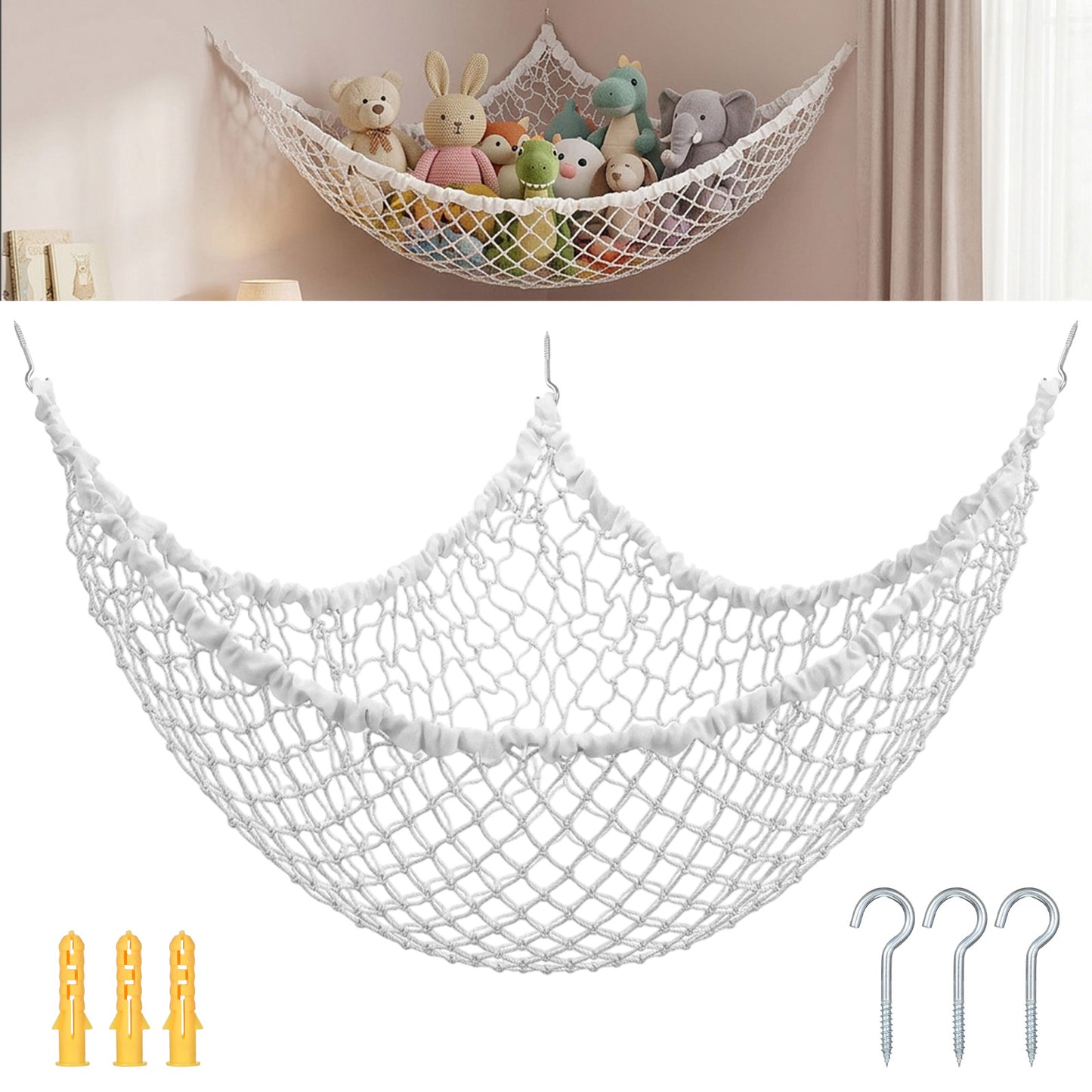 Stuffed Animal Storage Hammock Large Toy Hammock Net For Stuffed Animals Room Decor Durable Hanging Organizer Cute For Plush Plushie Kids Baby Nursery Wall Bedroom Home Decor