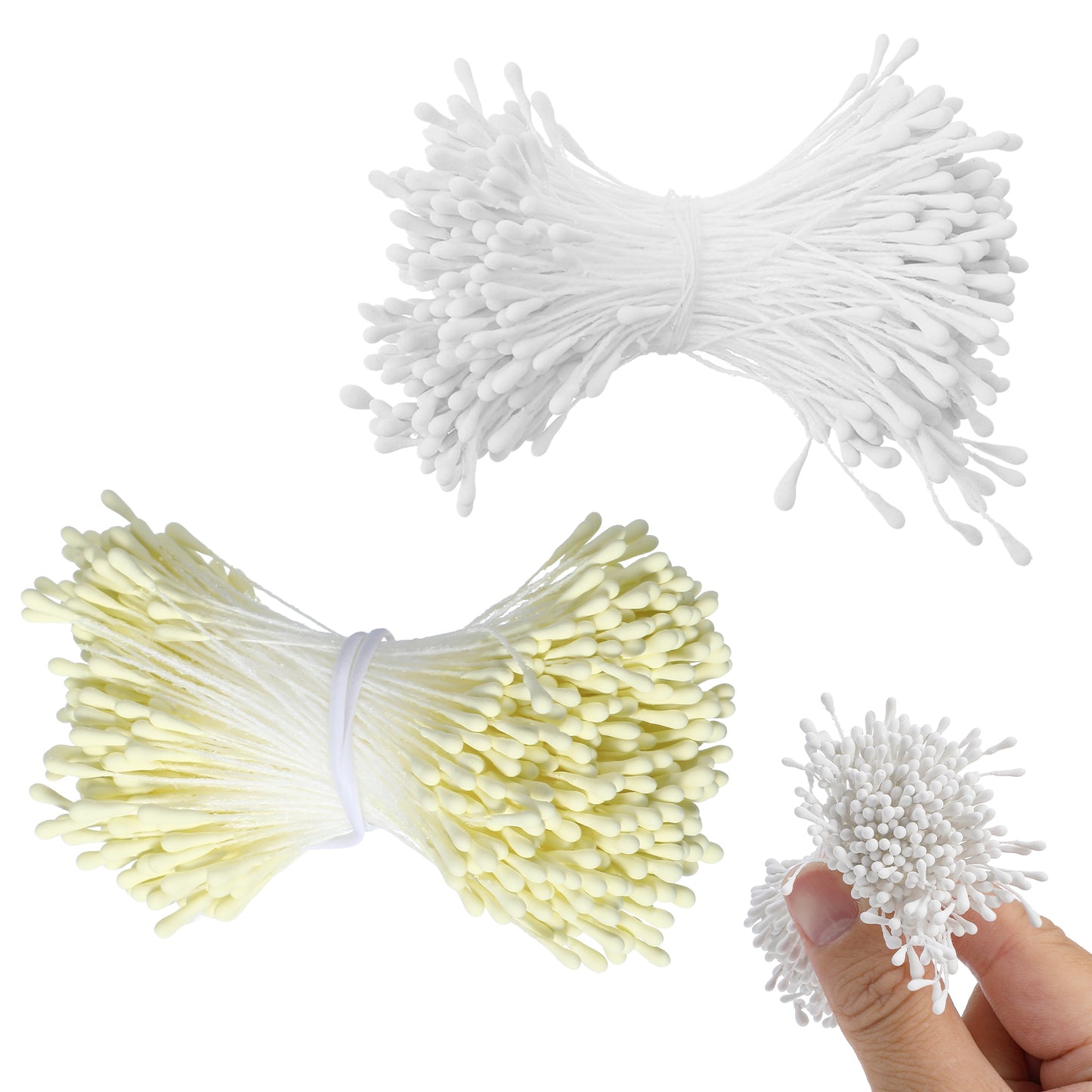 Matwsec 700PCS 2mm Flower Stamens for Crafts Stamens for Flowers Making Linght Yellow and White Double Heads Flower Stamen for Artificial Flowers Christmas Card Wedding Scrapbook Decoration