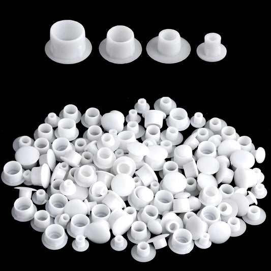 120 Pcs Shelf Hole Plugs Plastic Plugs for Round Hole Shelf Cap Cabinet Holes Cover Cabinet Closet Cupboard Shelves Furniture Peg Pin Nail Screw Drilling Holes Covers Caps 5mm/6mm/8mm/10mm(White)