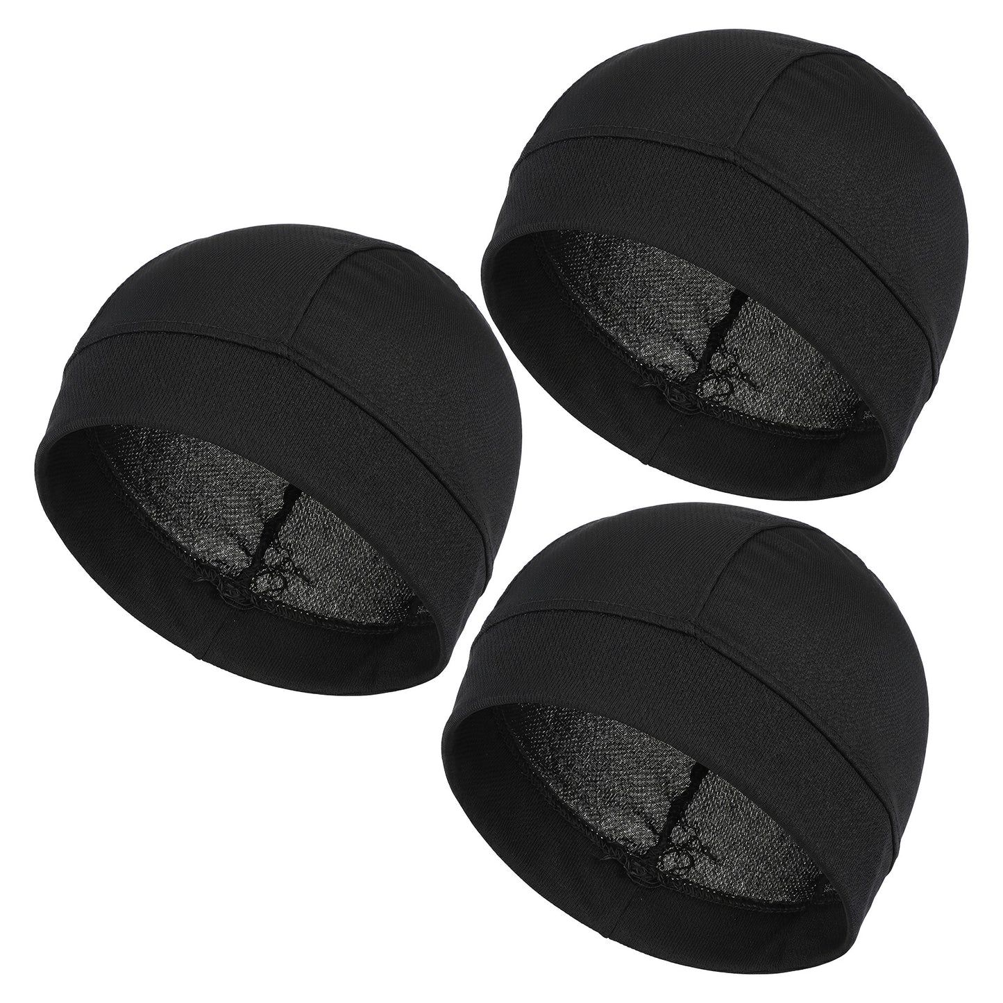 RAHHLIZS 3Pcs Cooling Skull Caps for Men Women, Breathable Mesh Helmet Liner Sweat Caps, Summer Beanie Skull Cap Beanie for Men Women Cycling Running Gym Outdoor Sports Quick Drying Black