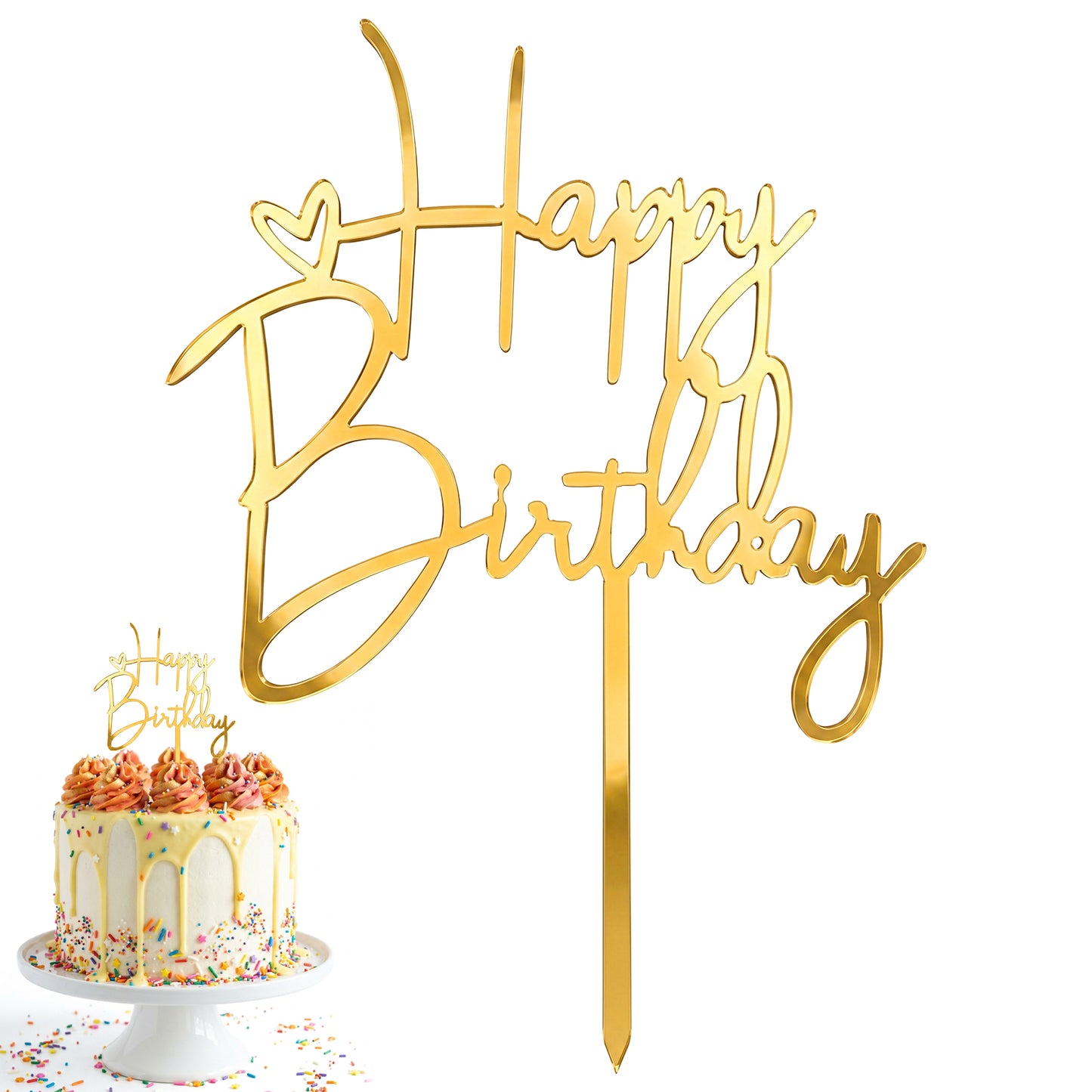 Nogeqi 1 PCS Gold Happy Birthday Cake Topper, Birthday Cake Decorations Sign for Birth Day Party Anniversary Celebrating Supplies