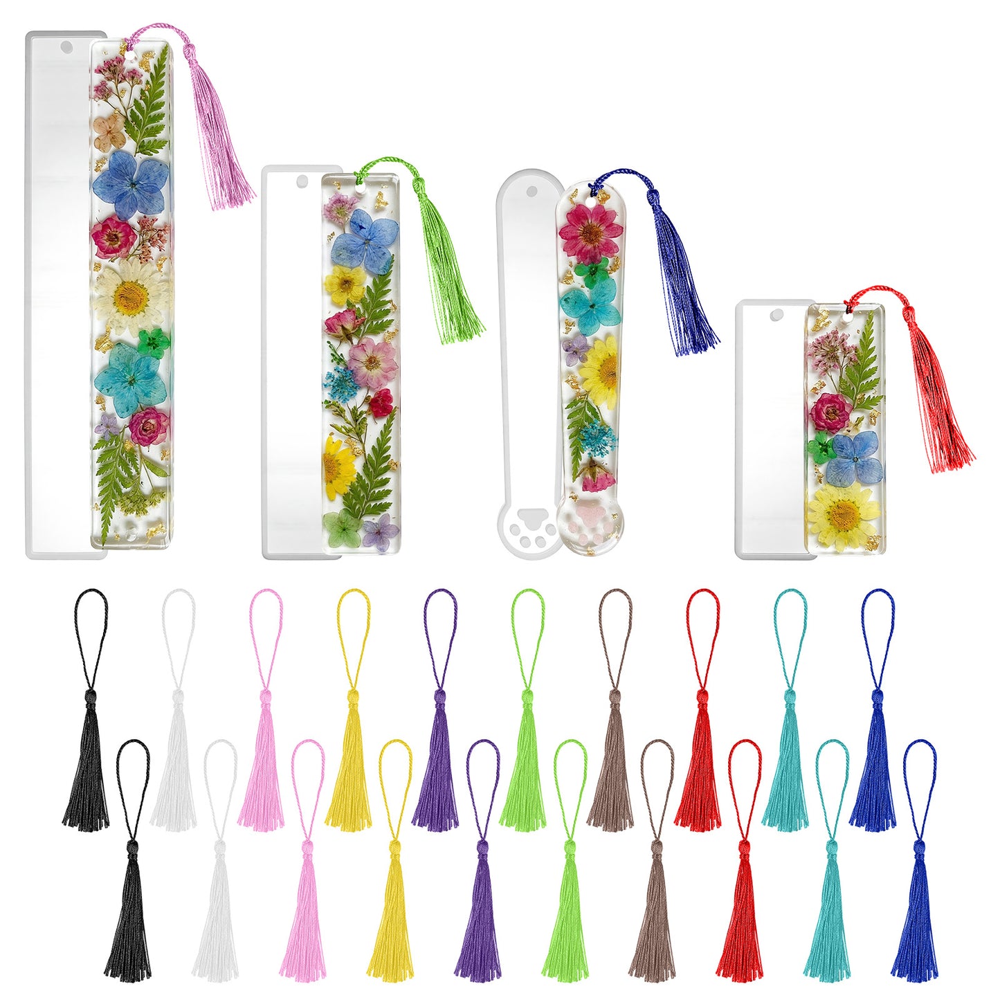 Nogeqi 24 Pcs Resin Bookmark Mold, Bookmark Resin Molds Silicone Making Kit with Tassels for DIY Epoxy Crafts Making Supplies Casting Beginners
