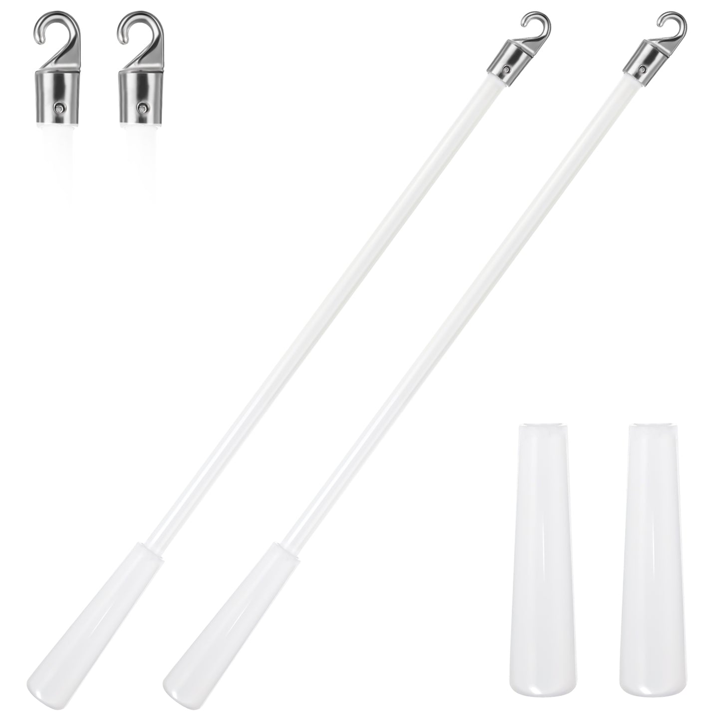 Mabor 2 Pcs White Fiberglass Blind Wand Vertical Stick Blind Wand Replacement with Hook and Handle for Window Opener Accessory