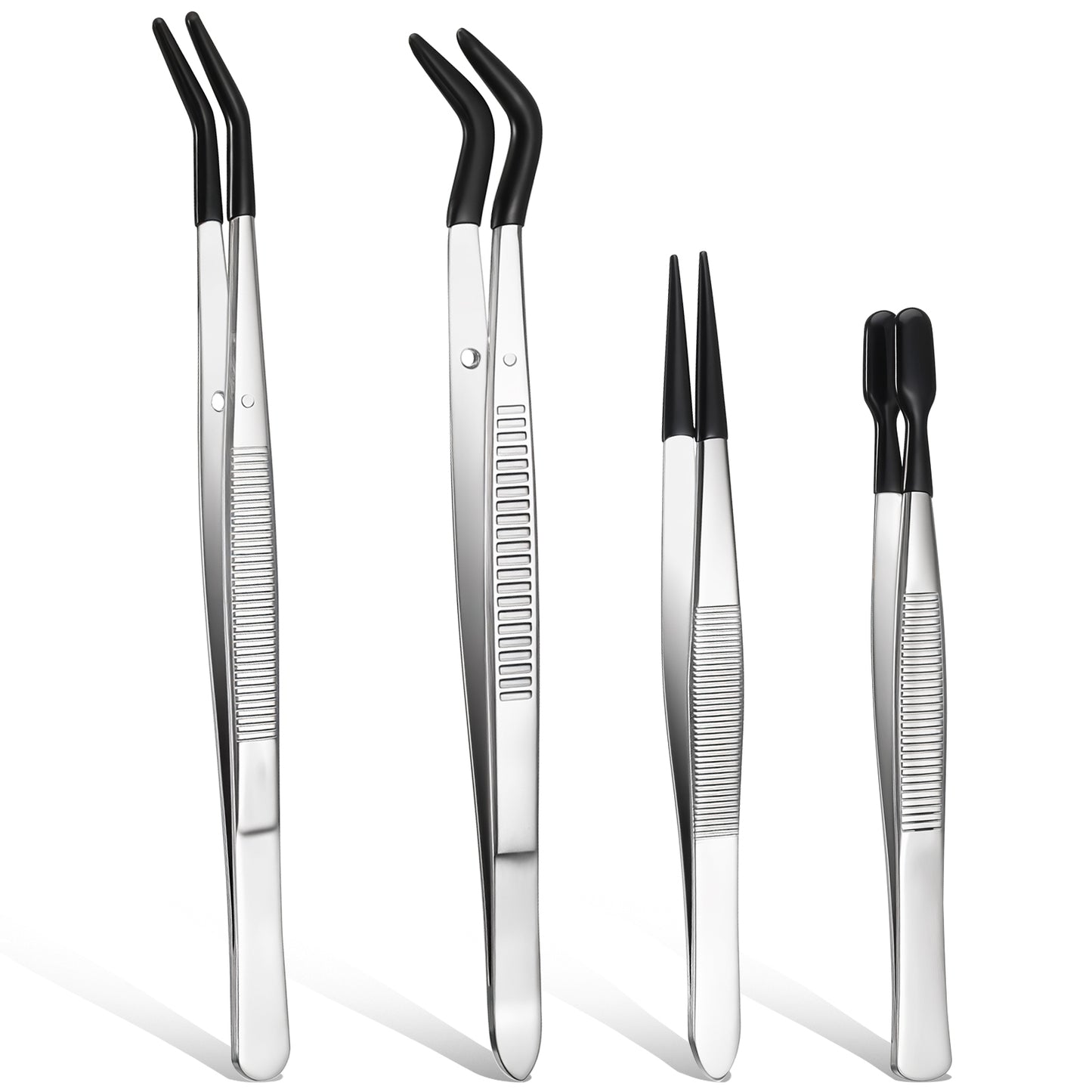 4 Pcs Rubber Tipped Tweezers Forceps Silicone Coated Soft Tweezers Contact for Soft Contacts Non Marring Flat Tip Hobby Craft Tools Jewelry Coin Stamp Tongs for Stamps Coins Crafts Beads
