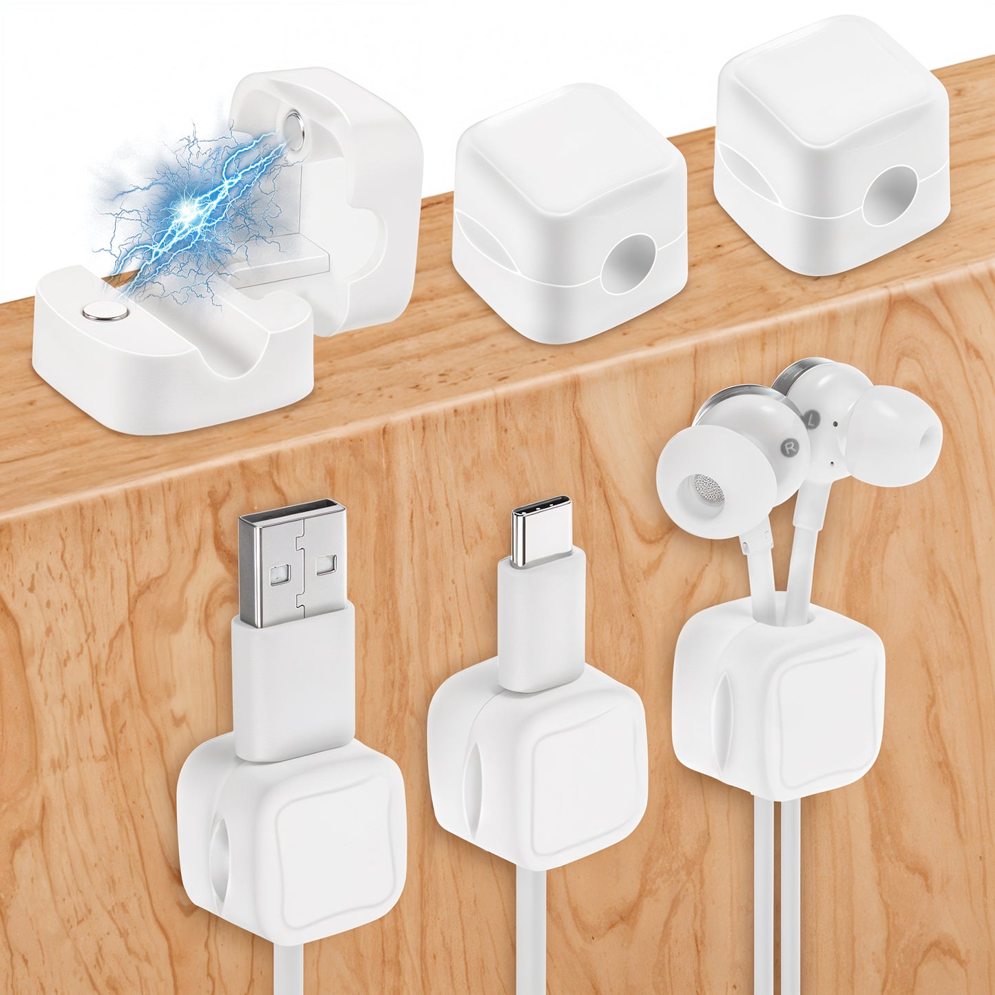 Mabor 6 Pcs Magnetic Cable Holder, Under Desk Cable Clips Management Magnetic Cord Organizer Hide Phone Charging Cable Keeper Cord Holder for Home Office Desk