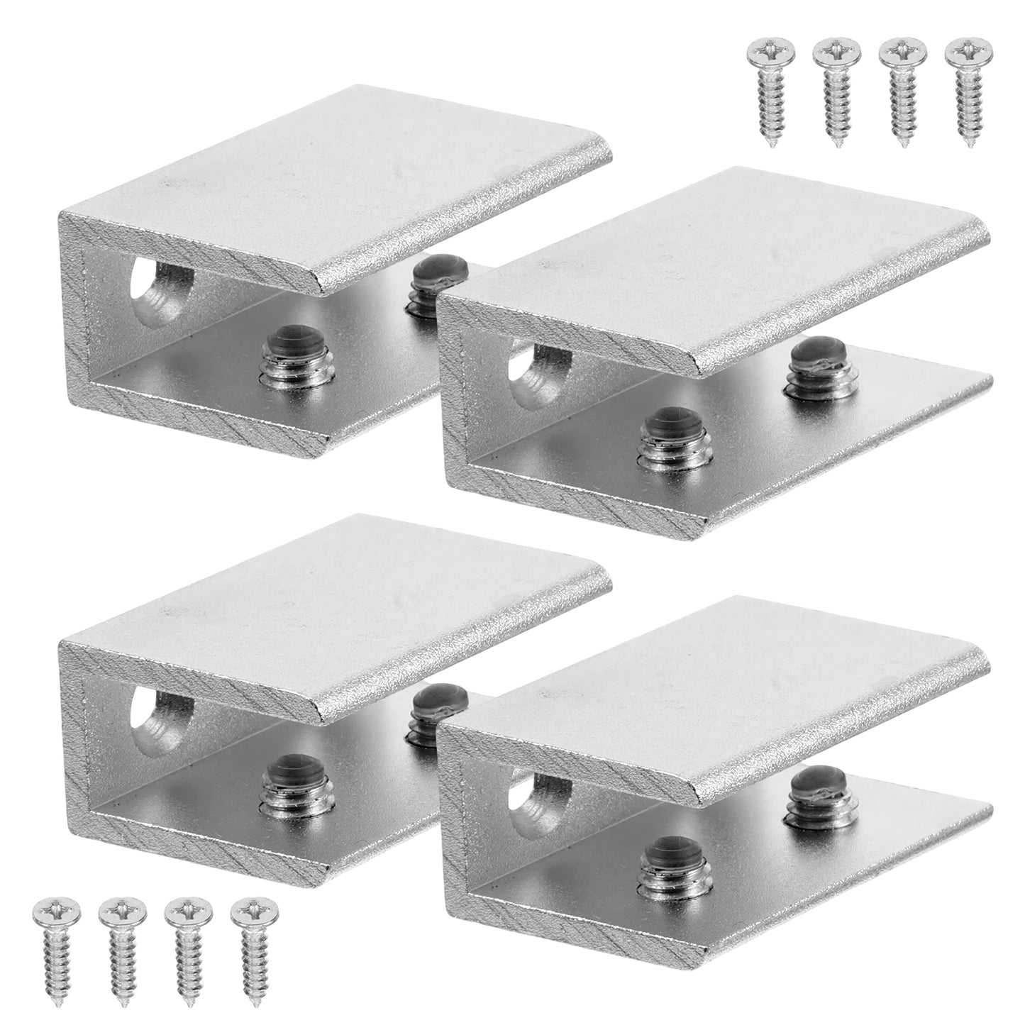 4 Pcs Glass Shelf Bracket Adjustable Shower Brackets Heavy Duty Rectangle Clamp Holder for 6-10mm Glass Shelves, Wall Mount Clamps Clip Support Hardware Replacement Parts, Silver