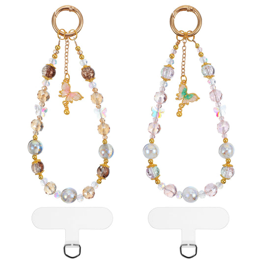 Ymapinc 2Pcs Beaded Phone Wrist Strap for Women, Crystal Cute Bracelet Charm Key Chain, Phone Case Accessories for Camera Wallet Wristlet Lanyard