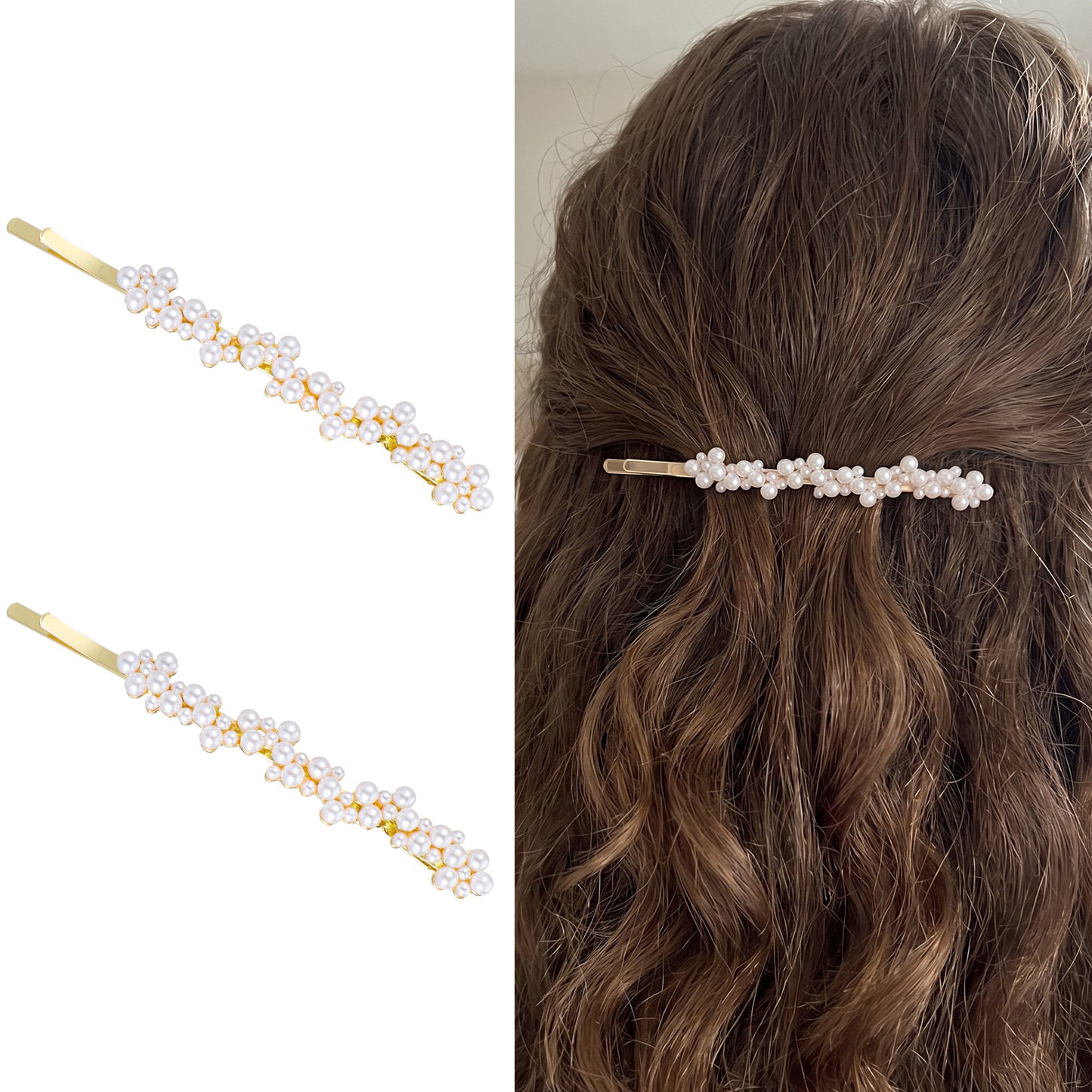 Shimmeroo 2PCS Pearl Hair Clips, Pearl Barrettes French Hair Slides for Women Elegant Barrette Wedding Brides Party Accessories Daily Use(Length 9.2cm)