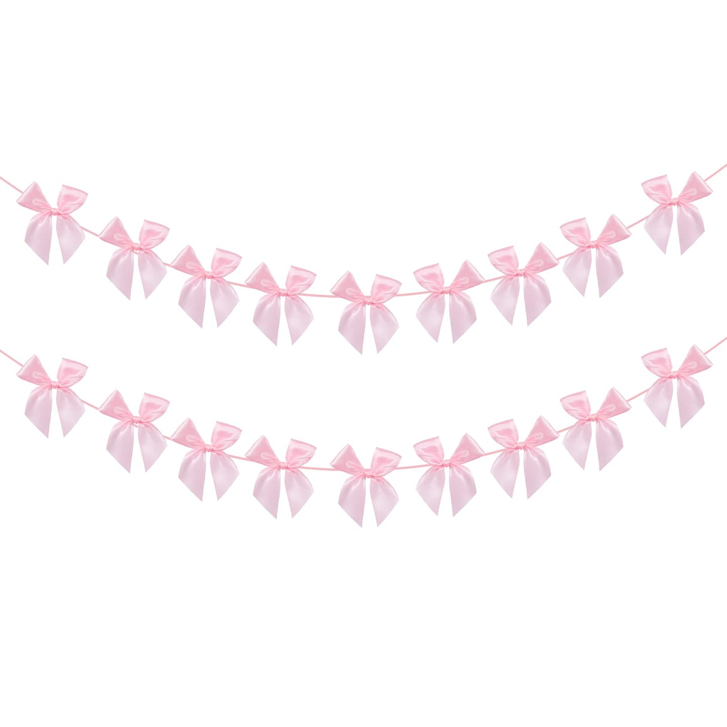 2 PCS Pink Bow Garland Bow Banner Valentines Bowknot Garland Baby Shower Hanging Bows Birthday Craft Bows Banner Strings Wedding Hanging Bowknot for Women Girls Birthday Bachelorette Bridal Shower