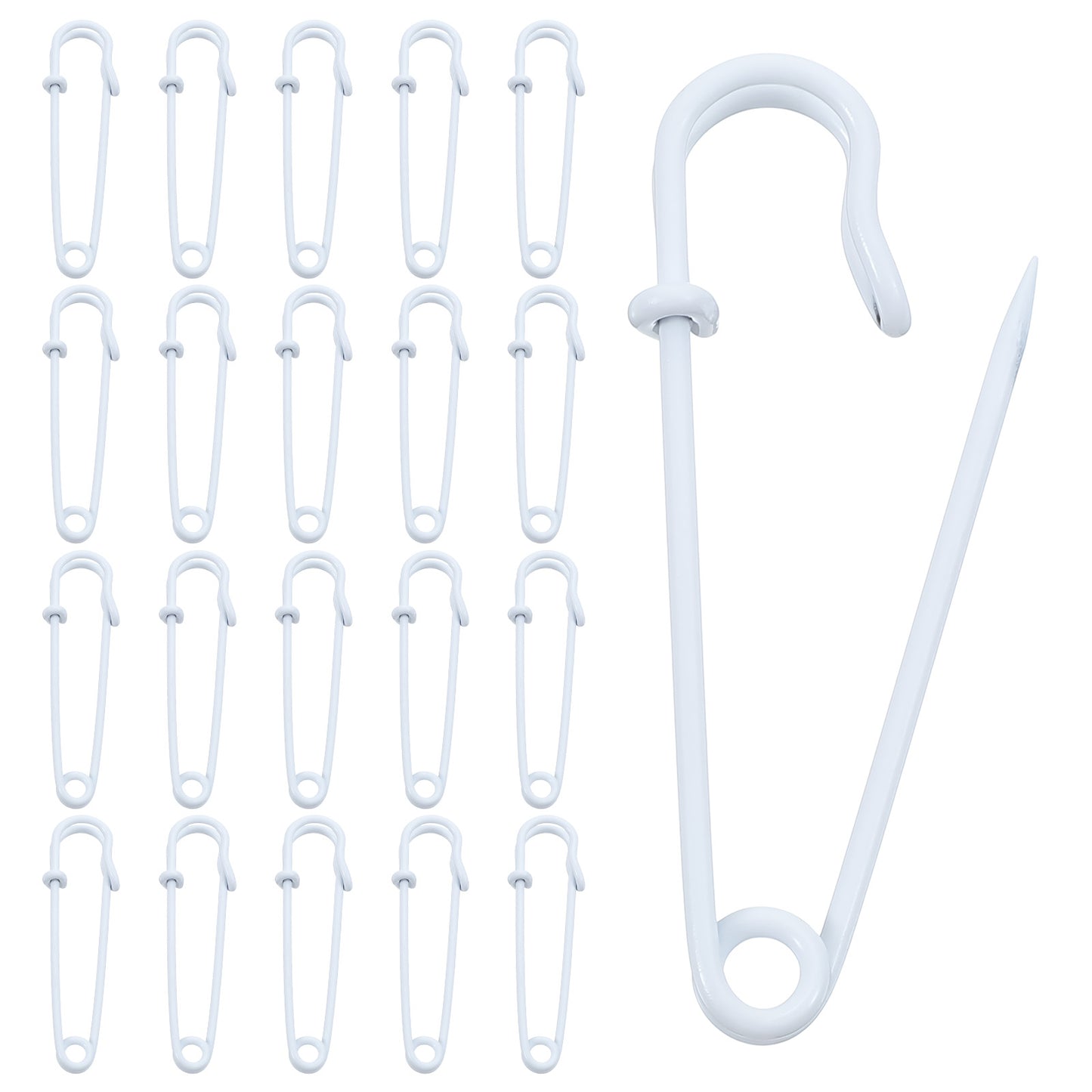 Ymapinc 20Pcs White Large Safety Pins - Heavy Duty 2 Inch Jumbo Metal Pins, Big Safety Pin for Clothes Sewing Paper Art Craft