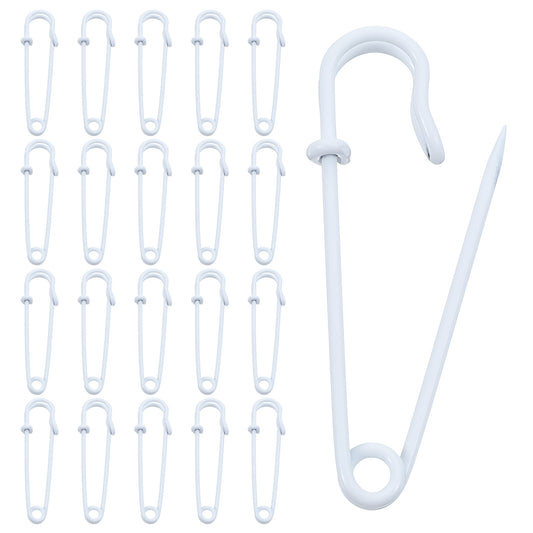 Ymapinc 20Pcs White Large Safety Pins - Heavy Duty 2 Inch Jumbo Metal Pins, Big Safety Pin for Clothes Sewing Paper Art Craft