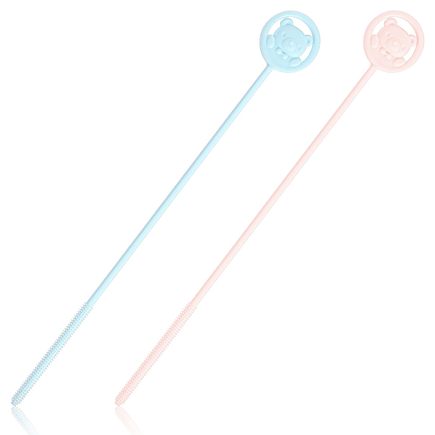 Tyqour 2pcs Reusable Silicone Straw Cleaner, Long Straw Cleaning Brush with Hanging Ring, Small Bottle Brush, Straw Cleaner Brush, Soft Bendable Crevice Brush for Glass Metal Straw(Blue,Pink)