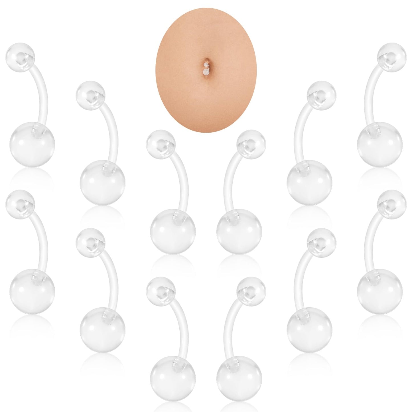 Tyqour 12Pcs Plastic Belly Button Rings Clear Piercing Retainers Acrylic Lip Eyebrow Nipple Tongue Nose Rings Invisible Body Piercing Jewelry for Women Men Belly Piercing Jewelry