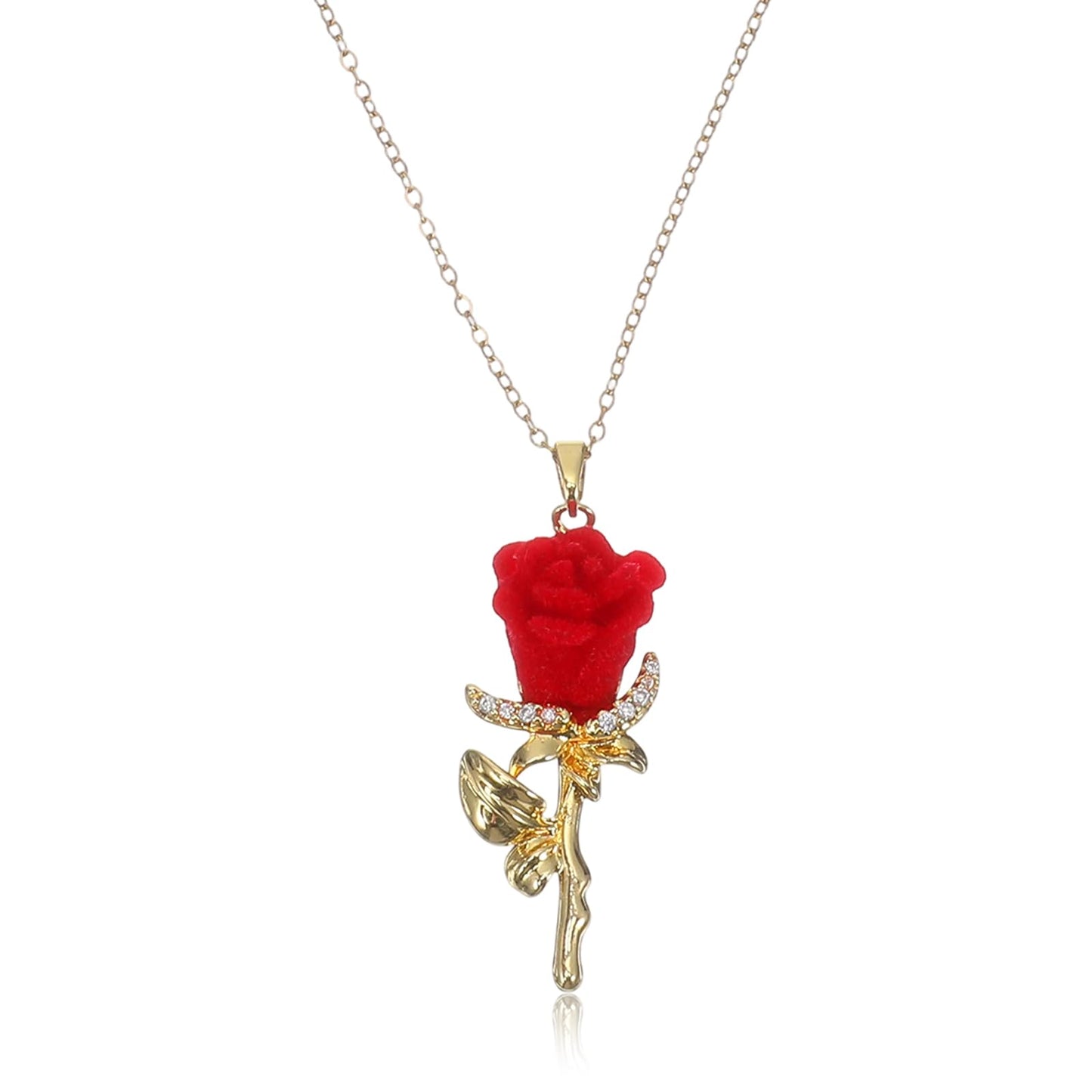 Sorcristy Red Rose Necklace for Women, Elegant Gold and Red Flower Pendant Rose Jewelry Gifts Adjustable Necklaces for Girlfriend Valentine's Day Wedding Birthday