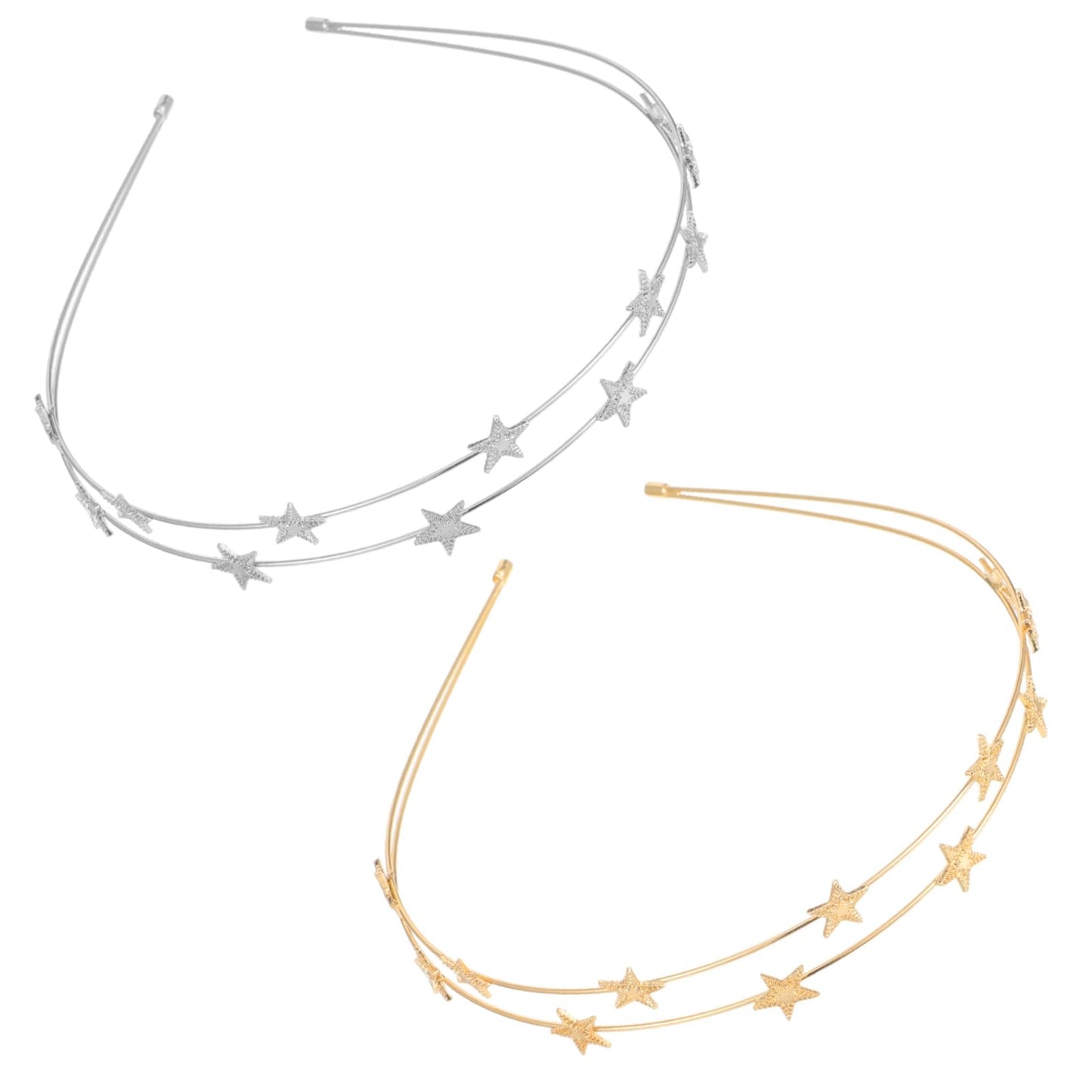 Mabor 2 Pcs Alloy Star Headband for Women, Gold Silver Sparkly Crown Hair Accessories for Wedding Party