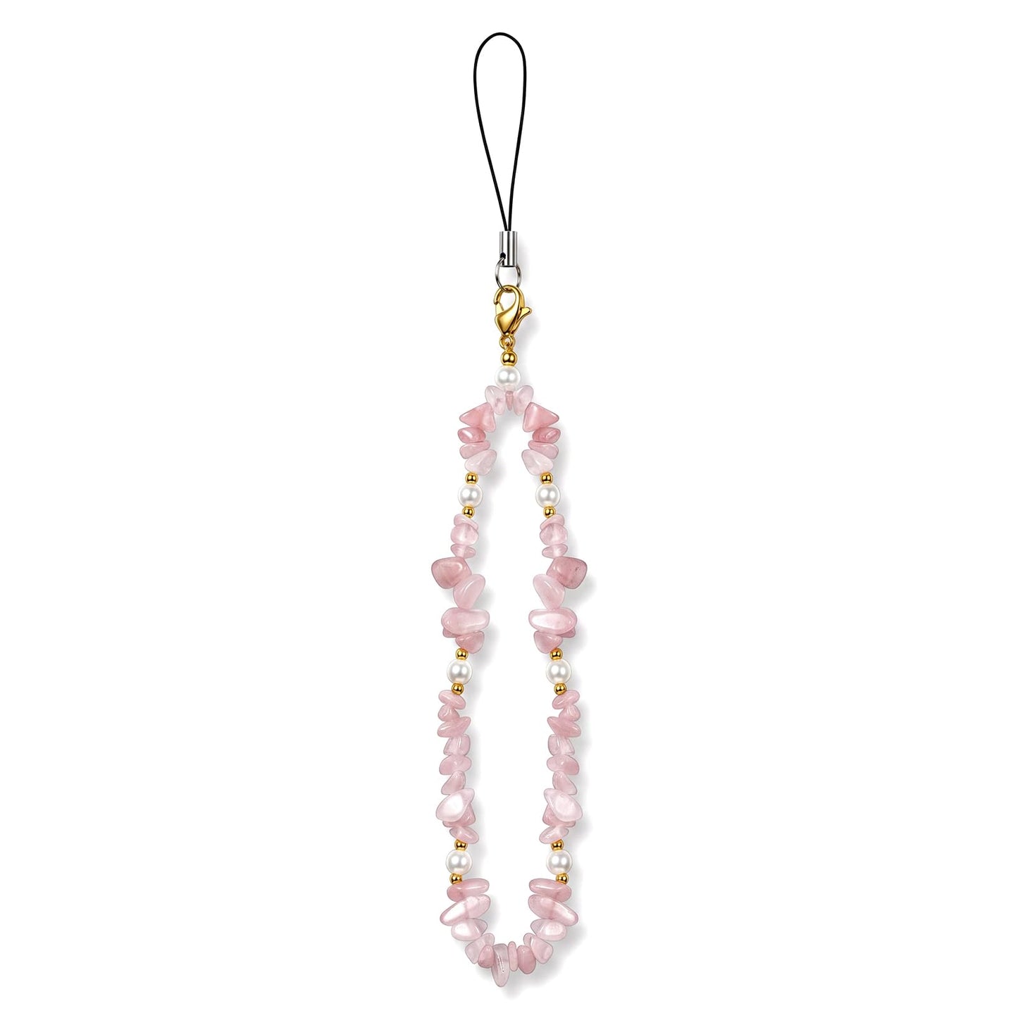 Ouligay Pink Gemstone Beaded Camera Wrist Strap Cute Phone Charm Strap