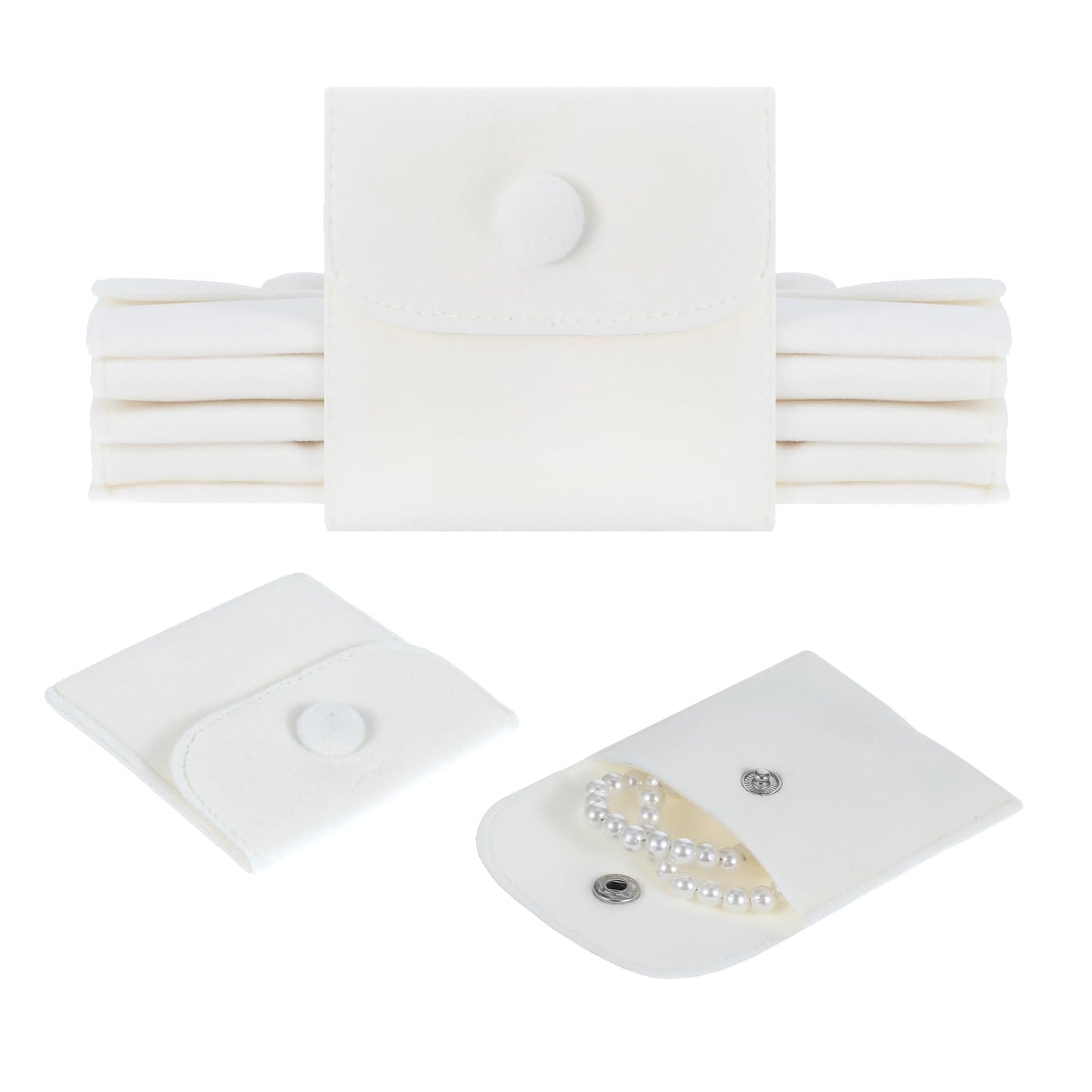 12PCS Microfiber Jewelry Pouch 2.76 × 2.76 Inches Microfiber Jewelry Packaging Bag Envelope Style with Snap Button Mini Gift Bag Luxury Small Jewelry Gift Bags for Rings for Rings Earrings(Rice-White)