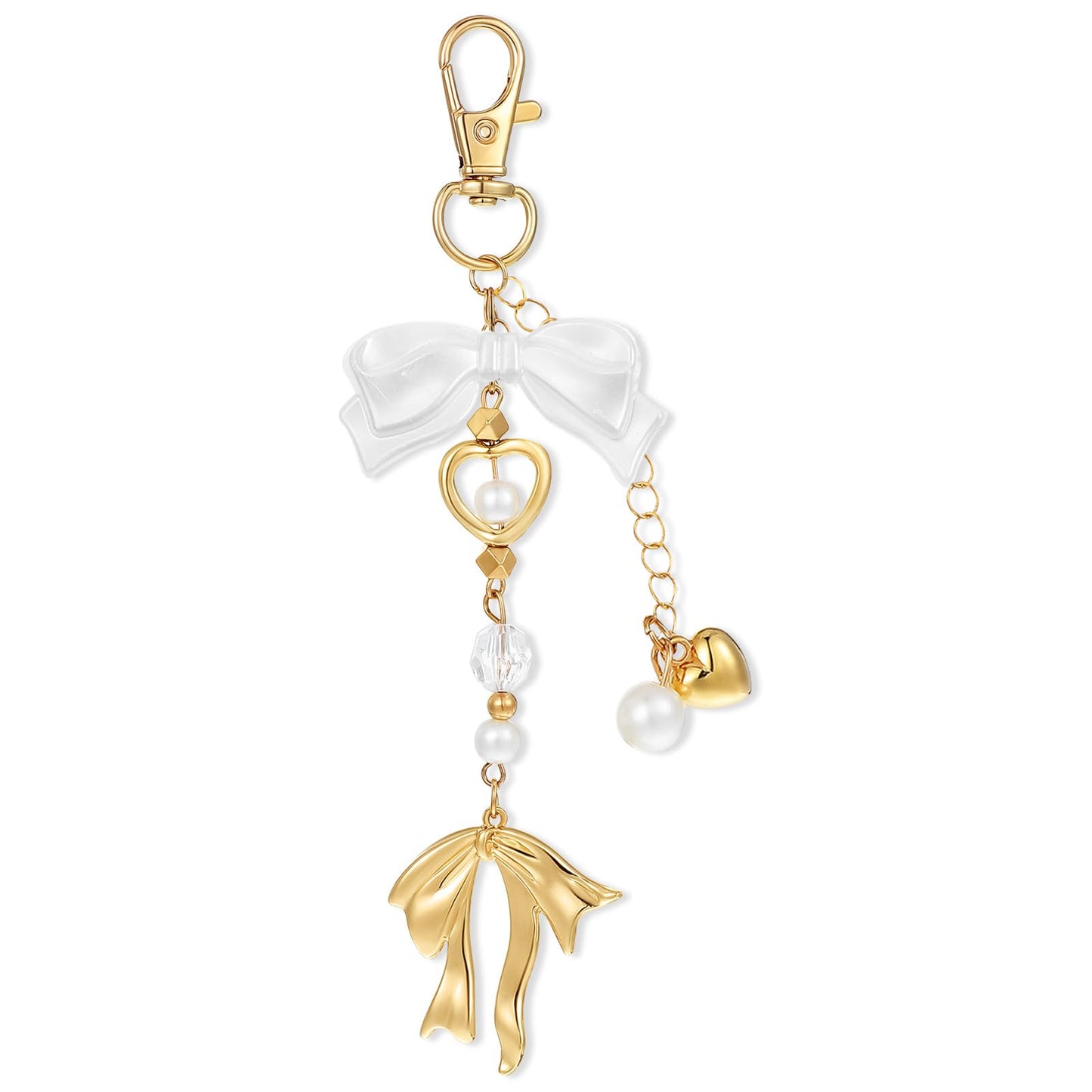Mabor Gold Bow Keychain Bag Charms for Women Heart Pearl Beaded Coquette Aesthetic Purse Charm Cute Aesthetic Accessory Keychain