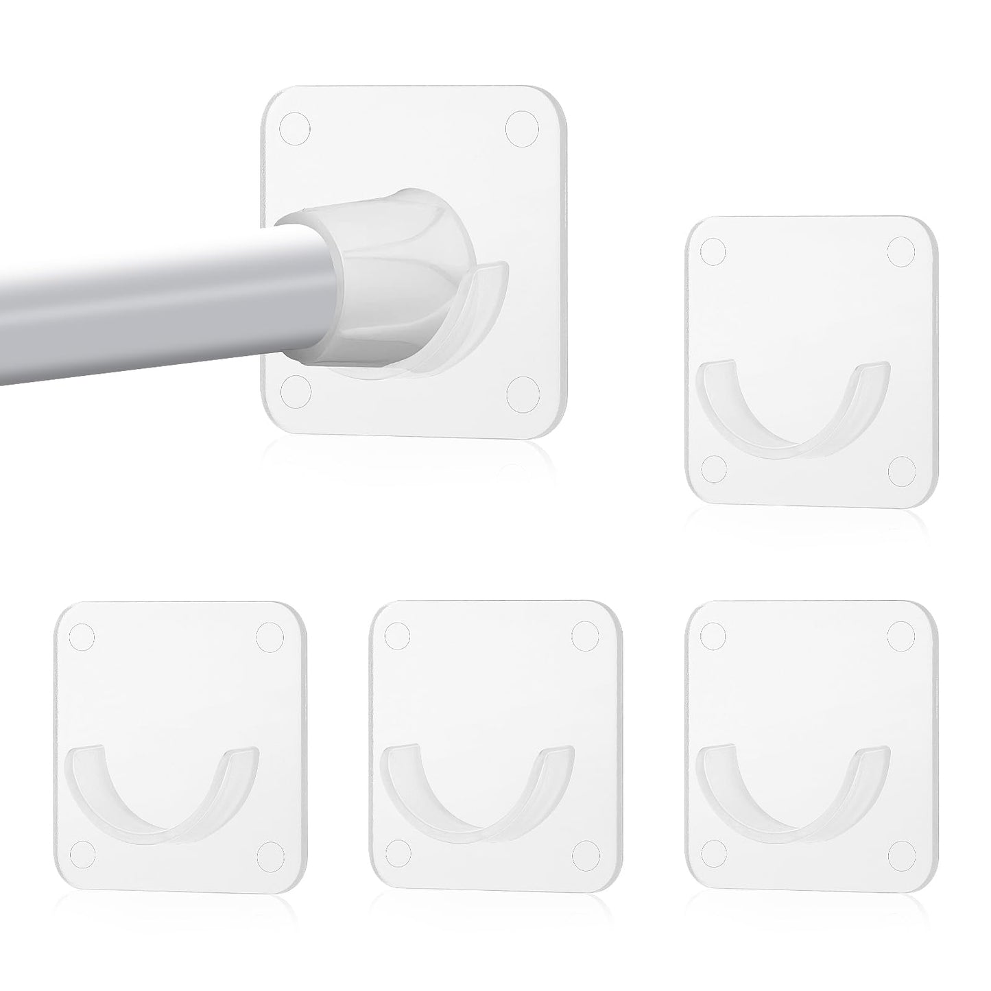 4 Pack Shower Rod Holder with Strong Adhesive for Wall Tension Curtain Bracket No Drilling Bar Transparent Retainer Holders Pole Never Fall Down Shower(Rod Not Included)