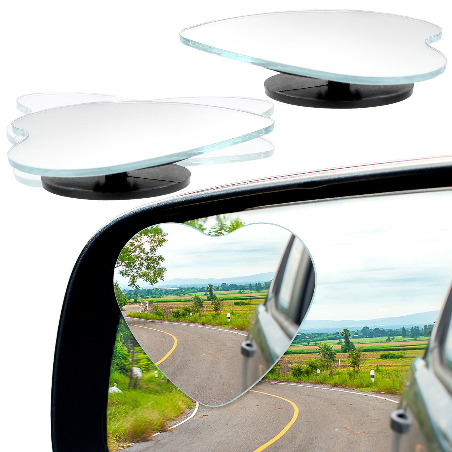 2 Pcs Heart Shape Mirror Heart Blind Spot Mirrors Adjustabe Angle Removable Wide Angle Convex RearView Mirror Universal Fit Stick Car Accessories for Cars Trucks Women Men Silver 2.36 × 2.17 inches
