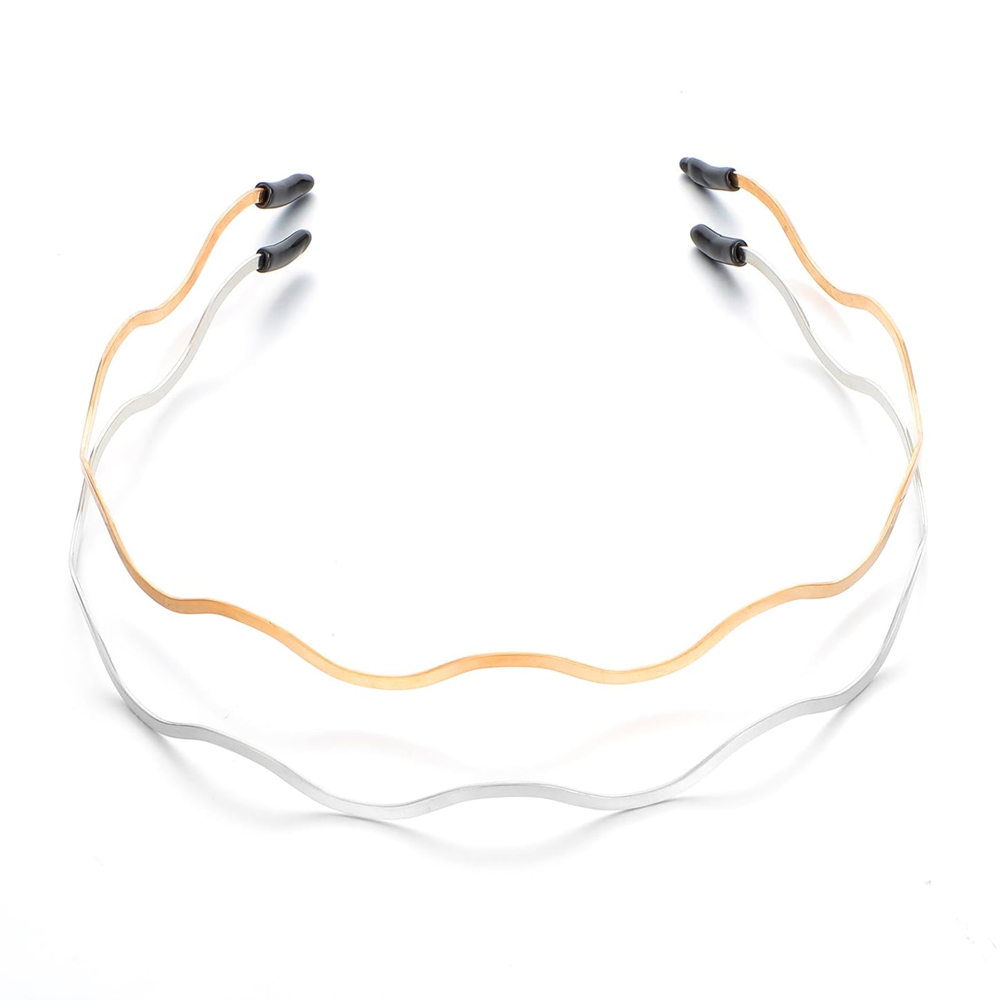 2 PCS Wavy Headband Retro Big Wavy Headband Elastic Gold Silver Wavy Headband Metal Headbands for Women Trendy Thin Gold Metal Hair Band for Women's Hair for Teen Girls Bridal Wedding