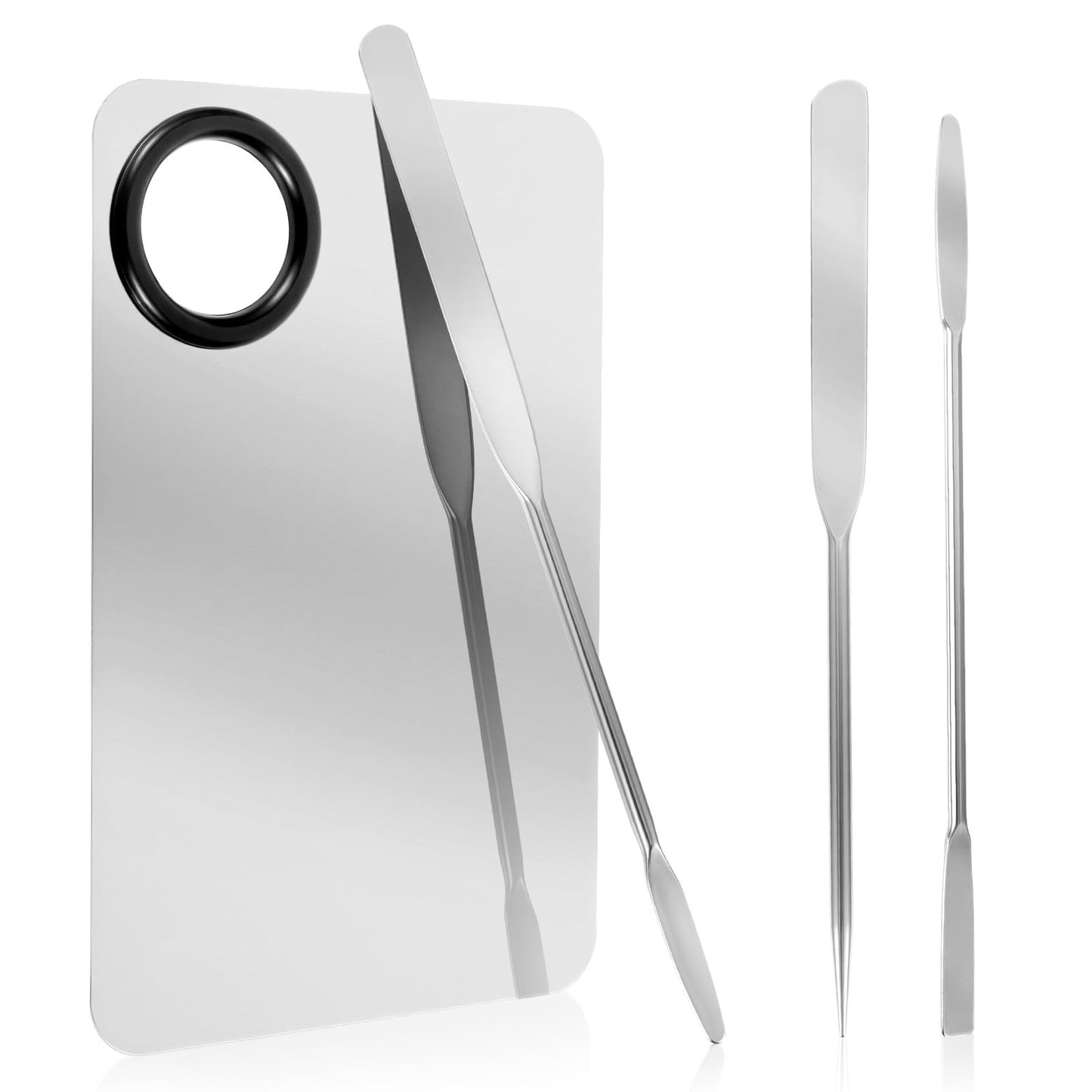 4 PCS Makeup Mixing Palette, Stainless Steel Foundation Spatula, Makeup Palette Tray Accessories Set for Women Girl Cosmetic Spatula Tool for Nail Eye Shadow Eyelash Professional Pigment Blending