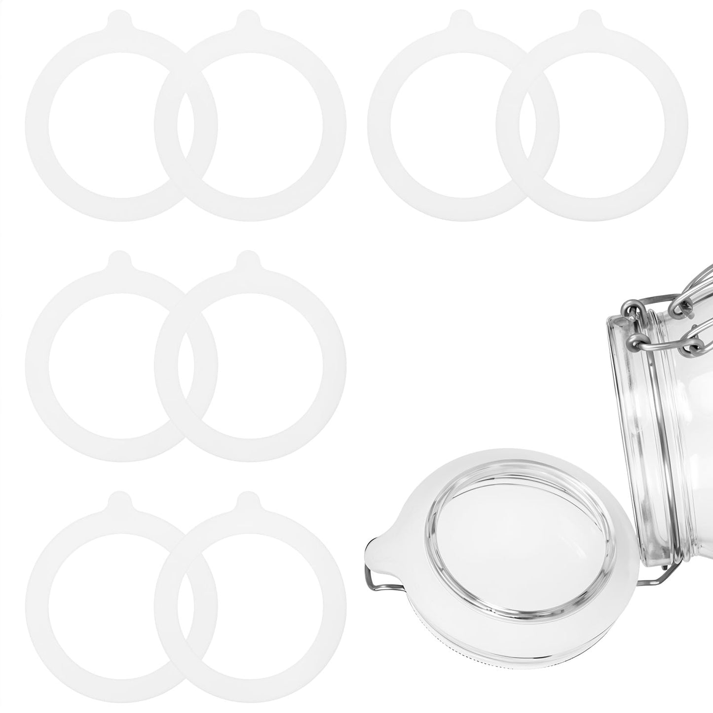 Xindojuz 8 PCS Silicone Jar Gaskets, 3.7 Inch Rubber Seals for Glass Jars Airtight Silicone Leakproof Gasket Mason Jar Gasket Sealing Ring Replacement for Wide Mouth Canning Lids and Rings (White)