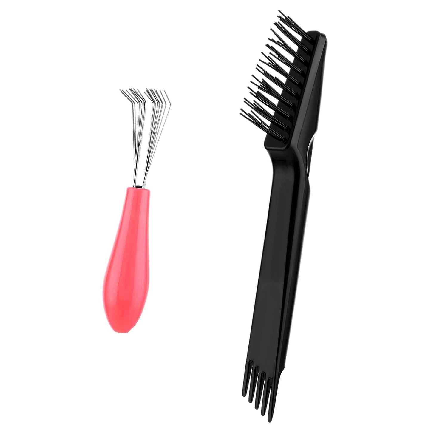 2 PCS Comb Cleaner Brush Hair Brush Cleaner Tool Comb Cleaning Tool Mini Hair Brush Remover for Removing Hair Dust Home and Salon Use (Plastic Handle Rake, Pink and Black)