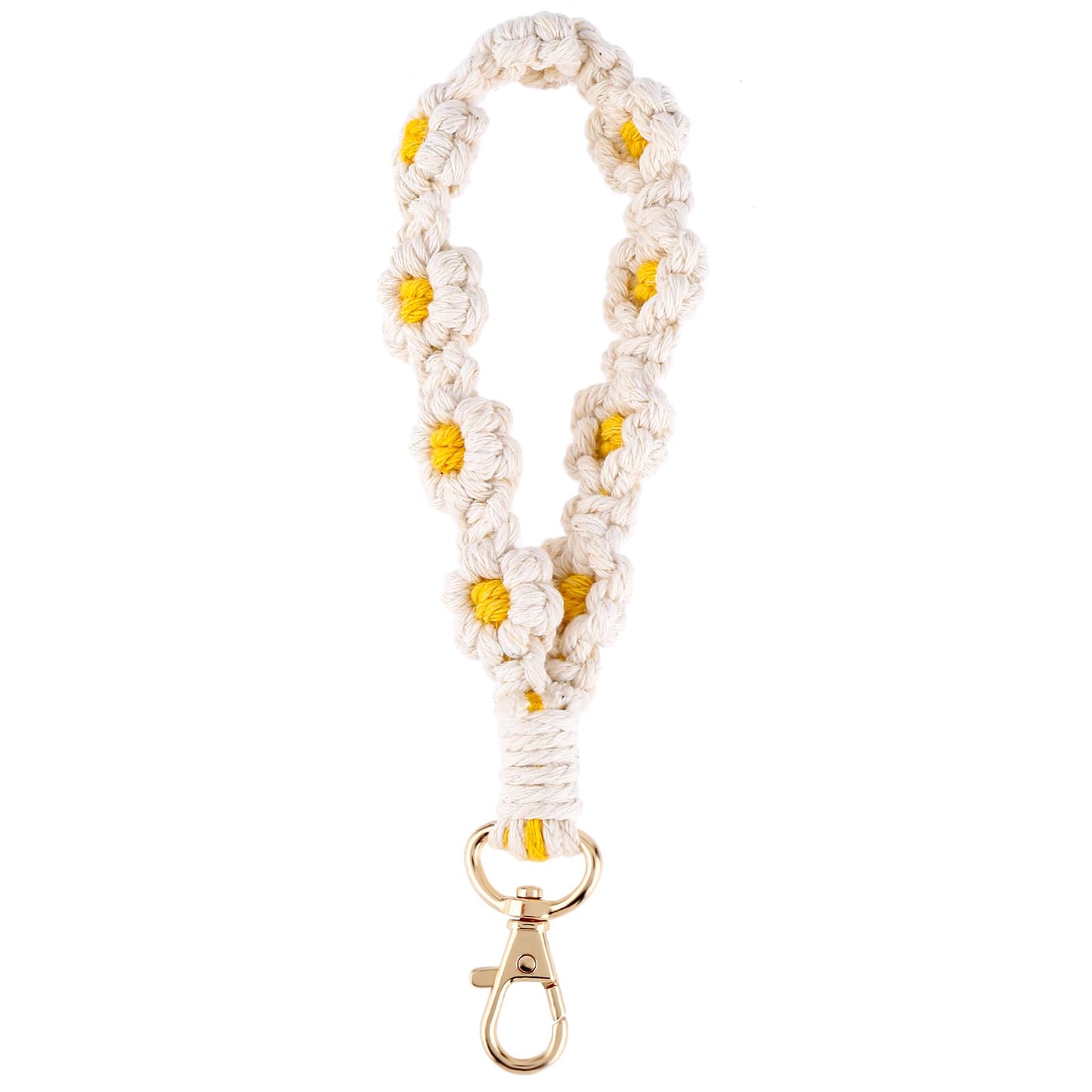 Teaaha 1PCS Daisy Key Lanyards, 7.8 Daisy Keyring, Keychain Wristlet for Women Wristlet Keychain, Wrist Lanyards for Keys, Boho Handmade Boho Keychain, Cute Daisy Key Chains for Women Girls