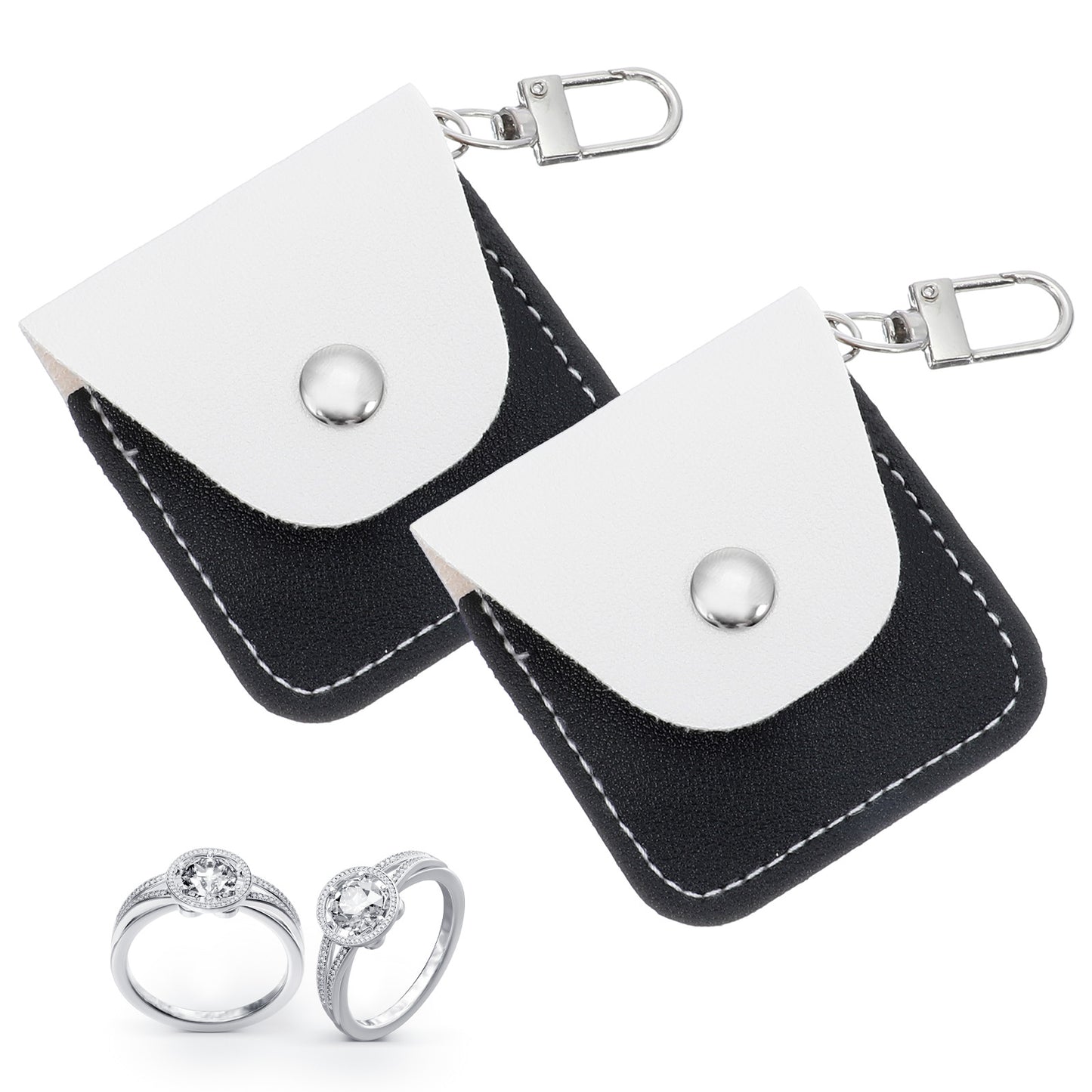 2 Pcs Leather Ring Holder Keychain, Portable Travel Ring Holder Mini Jewelry Case Keychain Pouch Travel Jewelry Organizer for Rings, Earrings, Necklaces, Coins